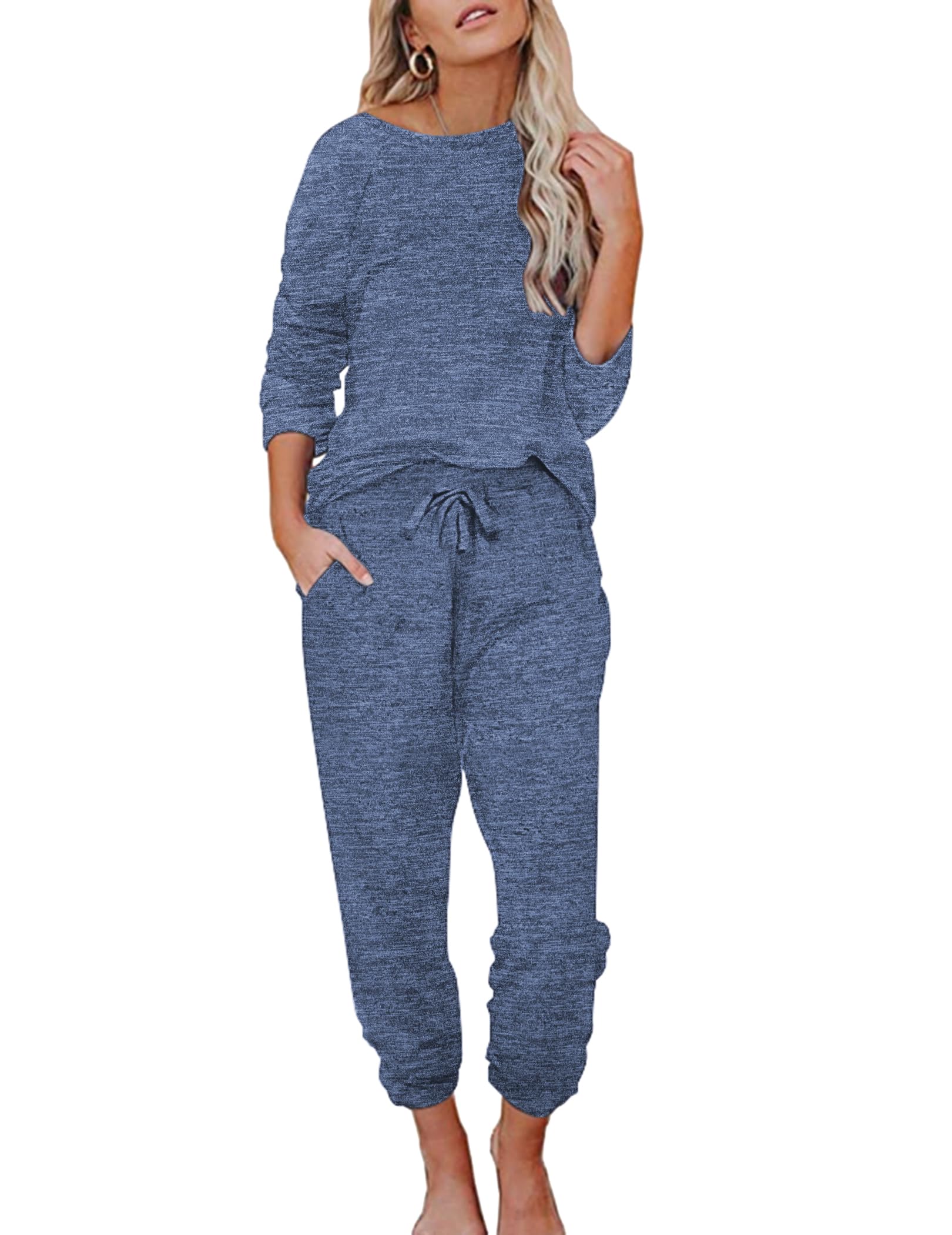 Ekouaer Women's Pajama Set - Soft Long Sleeve Loungewear with Pockets & Joggers | Cozy Sleepwear for Nighttime & Relaxing at Home