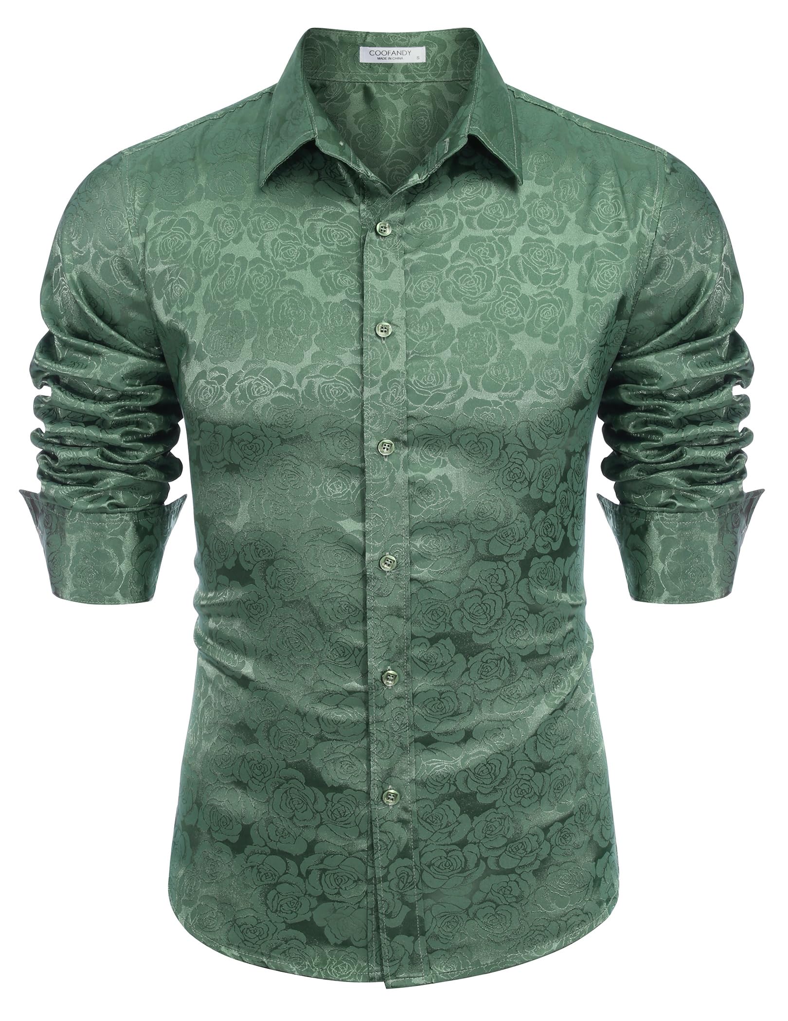 COOFANDY Men's Silk Satin Dress Shirt - Jacquard Long Sleeve Floral Button Up Shirt for Wedding, Prom & Party | Formal Occasions & Business Events