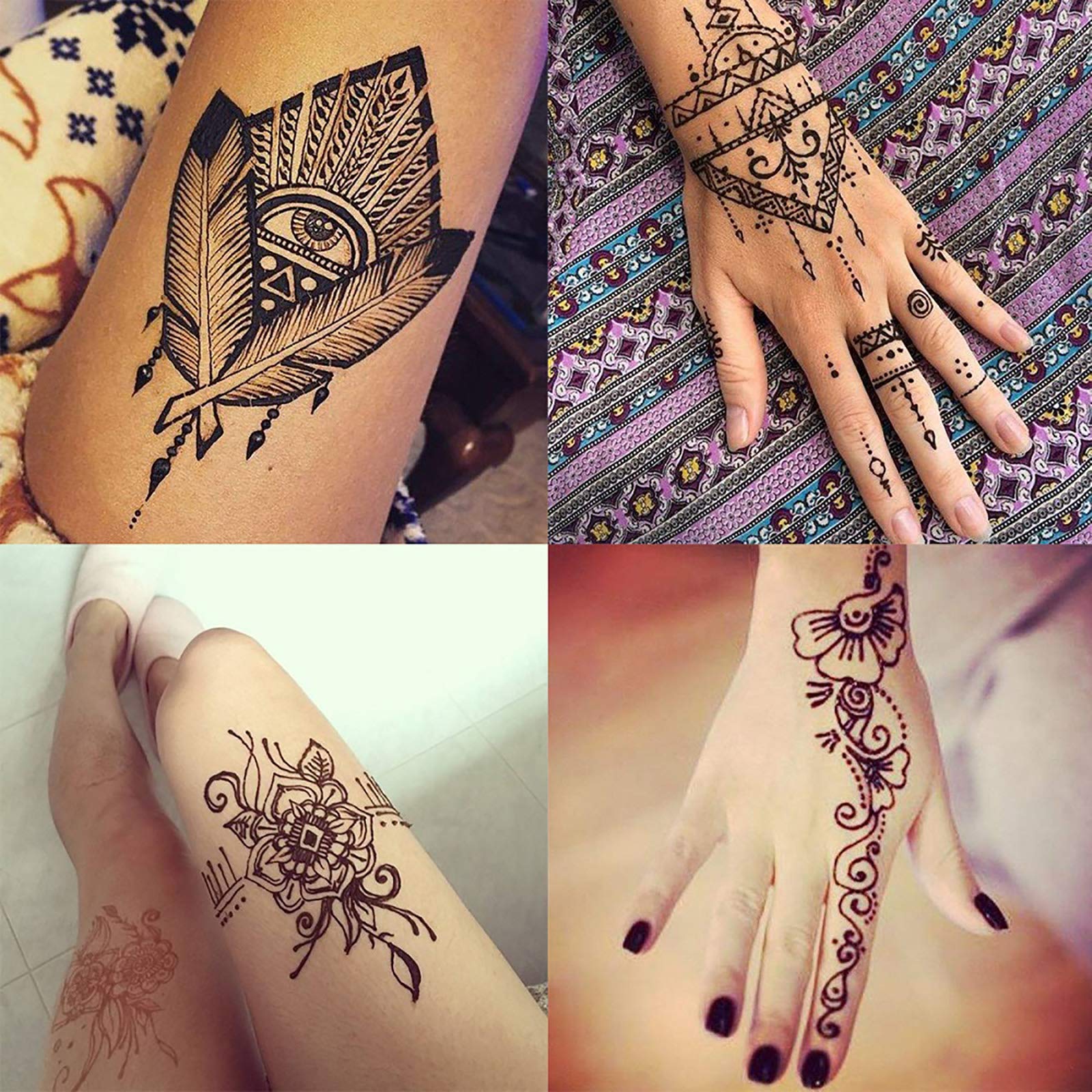 Temporary Tattoos Kit - 4Pcs Semi-Permanent Tattoo Paste Cones, DIY Body Art for Women, Men & Kids | Includes 3 Colors, 20Pcs Adhesive Stencils, 1 Bottle & 4 Nozzles | Perfect for Summer Parties, Festivals & Creative Play