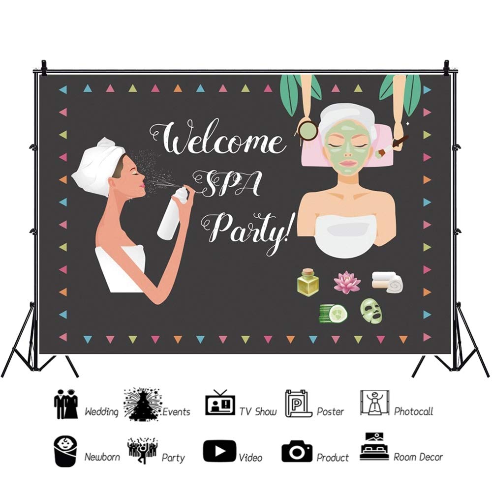 10x6.5ft Spa Party Backdrop for Girls Birthday - Floral Welcome Sign Photo Booth Background for Spa Theme Party, Teen Makeup Celebration, Cake Table Decor & Studio Props | Perfect for Baby Showers, Bridal Showers & Girls Night Decorations