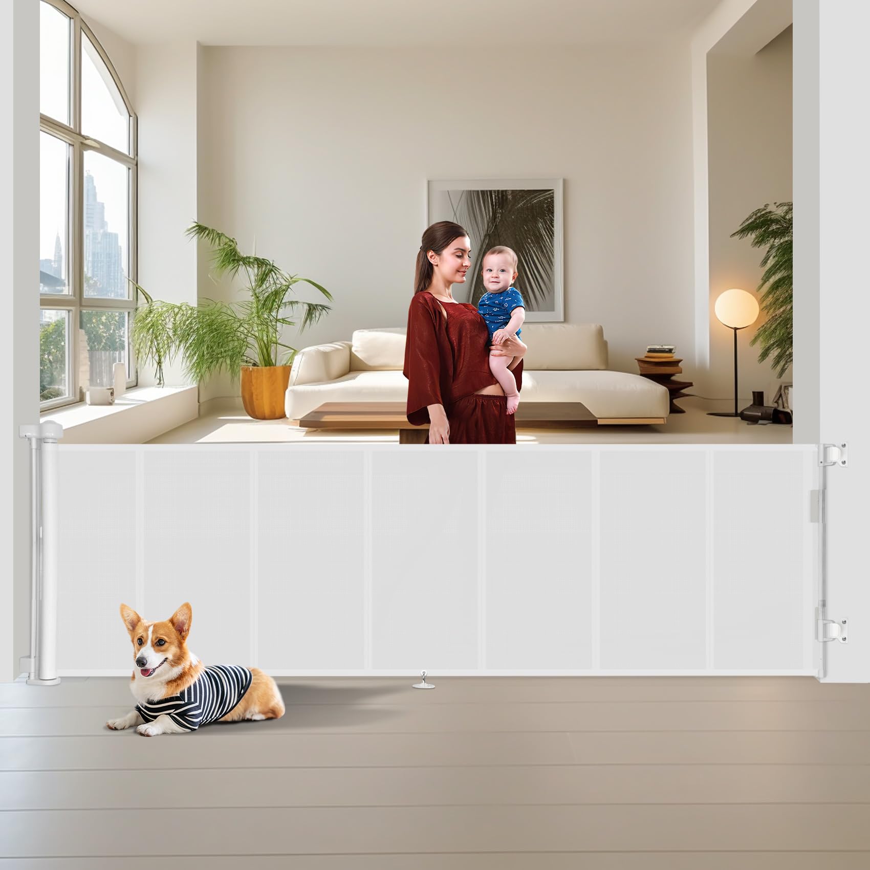Upgrade 150-Inch Extra Wide Retractable Baby Gate with Reinforced Strip Design - 34