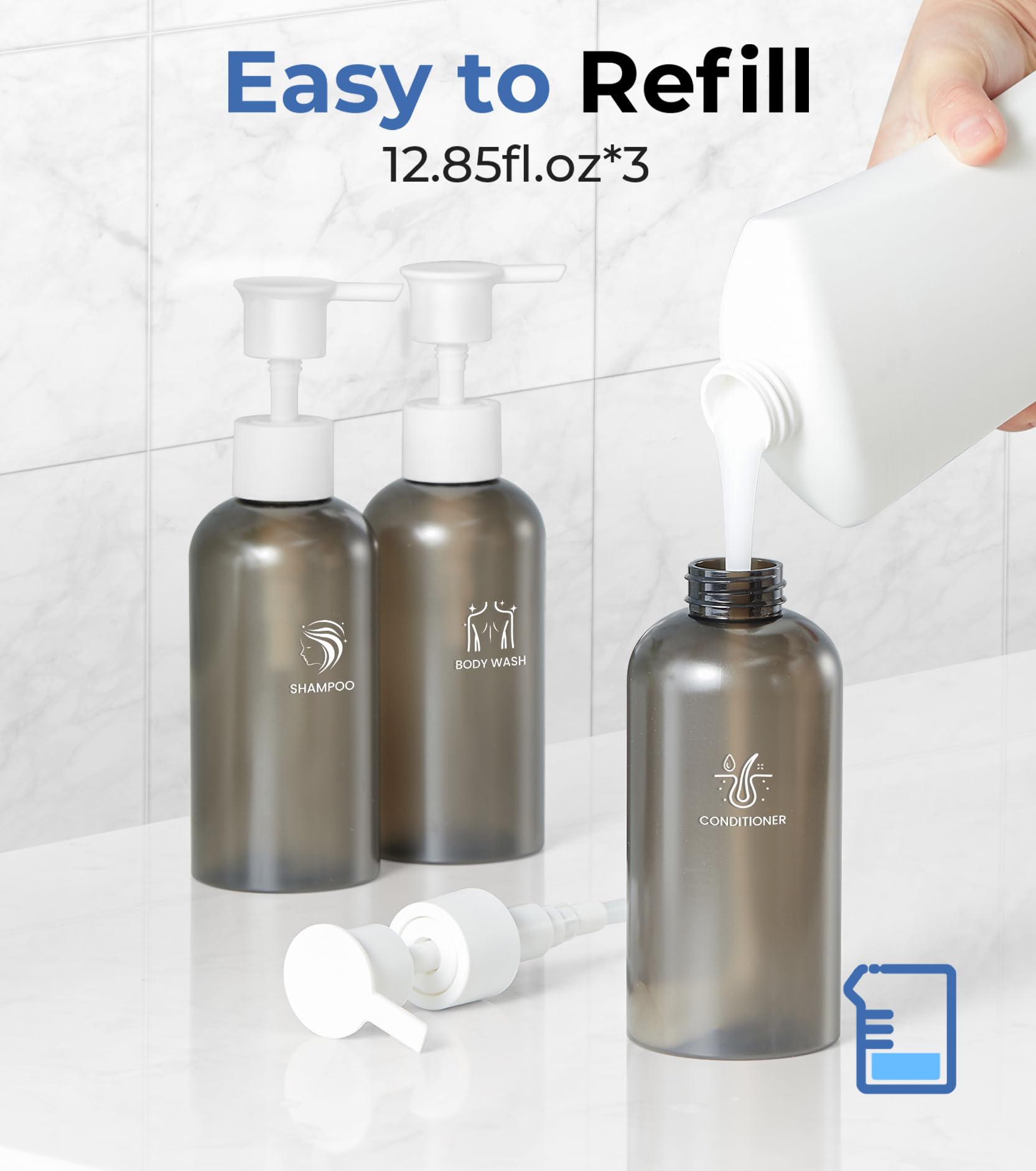 3-Chamber Wall Mounted Shampoo & Conditioner Dispenser for Shower - No Drill Bathroom Organizer with Soap Dispenser | Perfect for Hotels, Spas & Home Bathrooms (White)