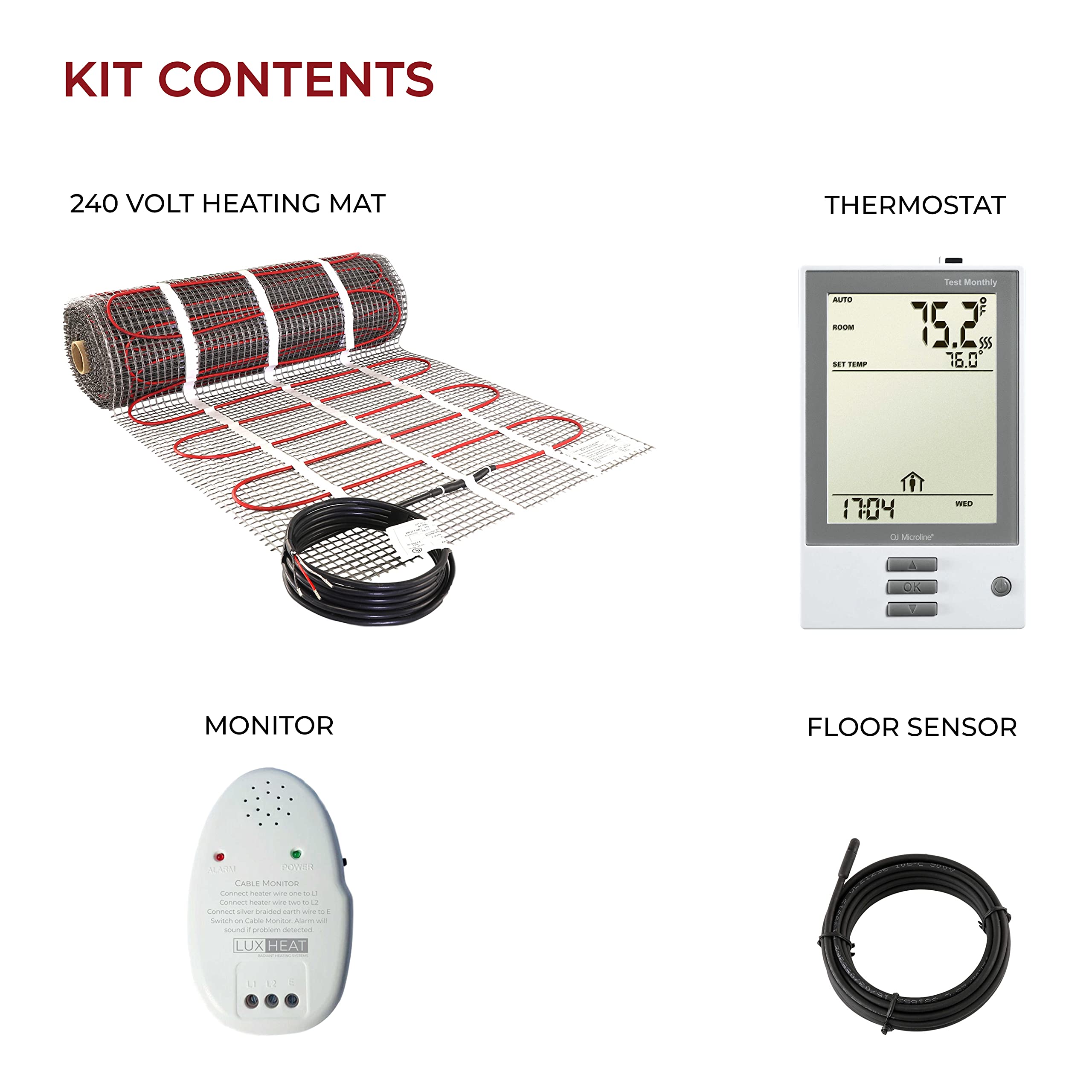 45sqft Electric Radiant Floor Heating Mat Kit - 240V Underfloor Heating System with Programmable Thermostat, GFCI & Floor Sensor - Perfect for Bathrooms, Kitchens & Basements