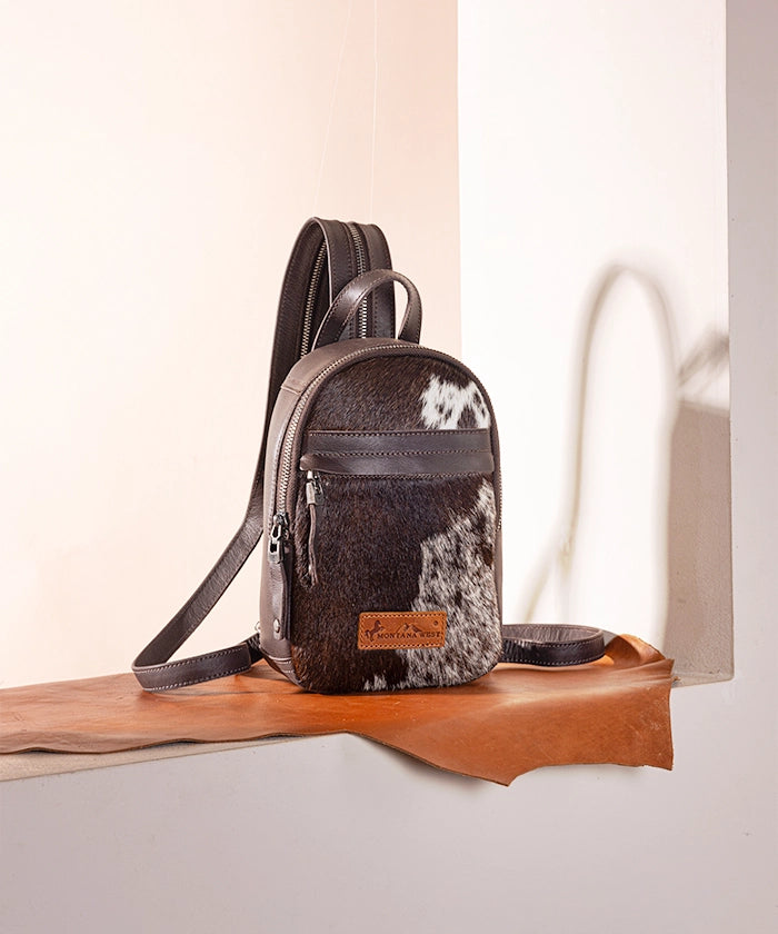 Montana West Genuine Leather Hair On Sling Bag for Women - Stylish Crossbody Purse with Fringe Detail - Perfect for Travel, Shopping & Everyday Use