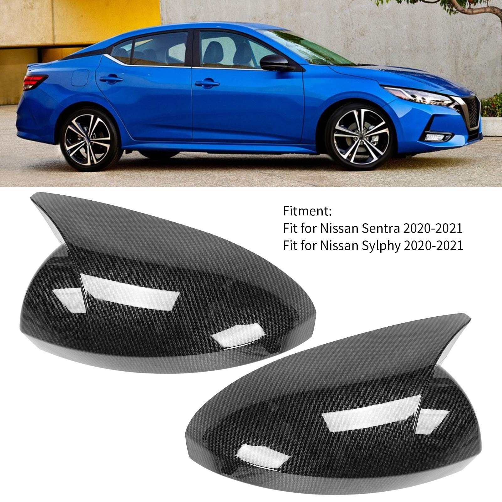 Yctze Rearview Mirror Cover - Pair of Side Mirror Housing Shell Horn Replacement for Nissan Sentra/Sylphy 2020-2021 (Black) | Durable Protection & Style Upgrade for Your Car