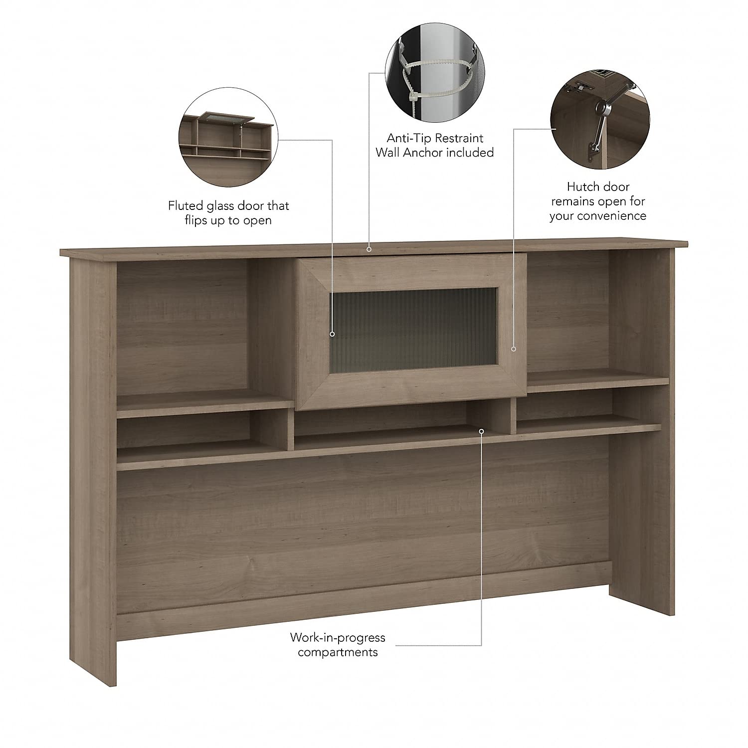 Bush Furniture Cabot Hutch 60W L-Shaped Computer Desk with Storage Shelves, Ash Gray - Perfect for Home Office, Study Room & Small Spaces