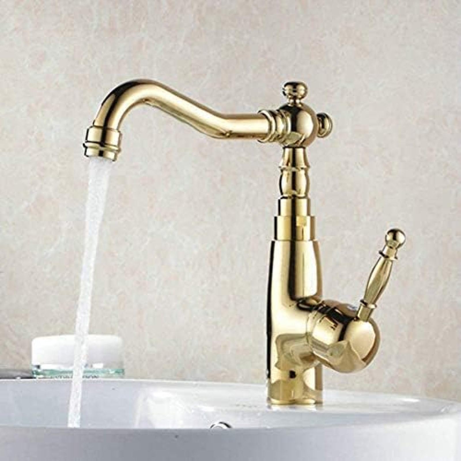 CRJUS Golden Kitchen Faucet with Rotating Spout - Hot & Cold Water Mixer Tap in Copper Finish for Modern Kitchens | Perfect for Washing Dishes, Filling Pots & Daily Kitchen Tasks