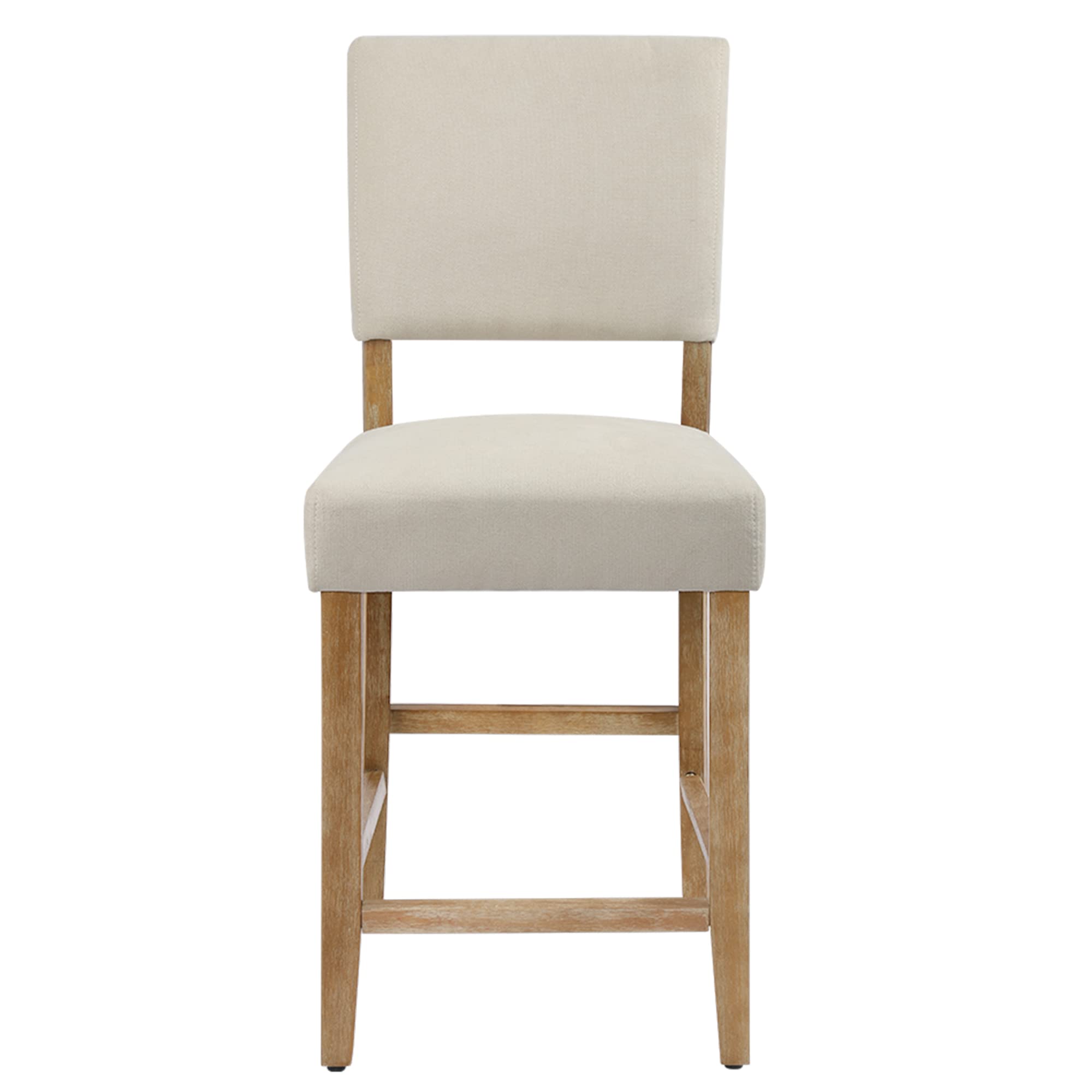 DAGONHIL 24 Inch Counter Height Bar Stools Set of 2 - Upholstered Kitchen Island Stools with Wooden Legs & Soft Towel Fabric (Beige) - Perfect for Breakfast Bars, Kitchen Islands & Home Bars