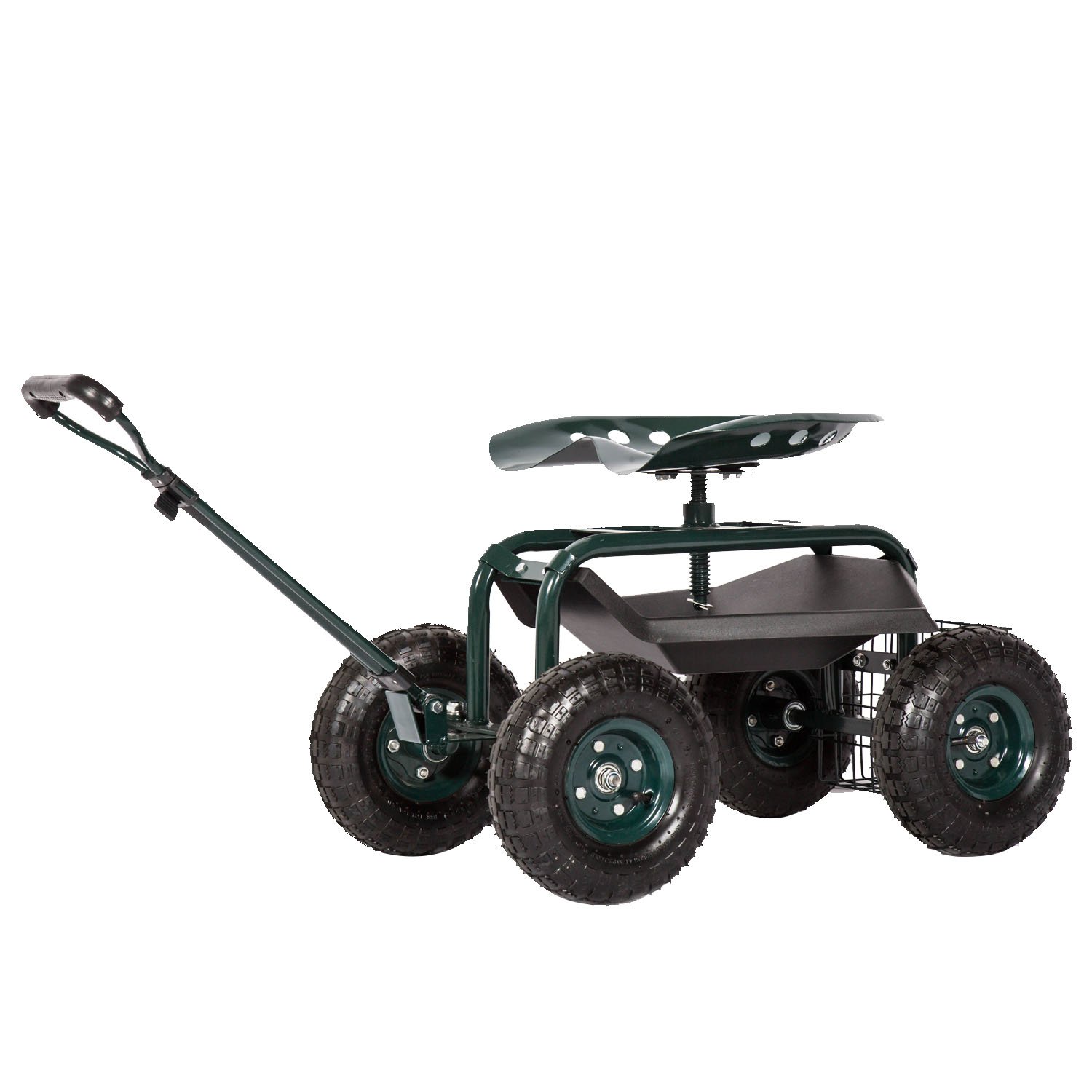 Heavy-Duty Garden Cart with Swivel Seat & Wheels - Foldable Gardening Wagon with Extendable Handle & Tool Tray for Planting, Yard Work & Outdoor Use - Perfect for Patio Maintenance, Landscaping & Backyard Projects (Green)