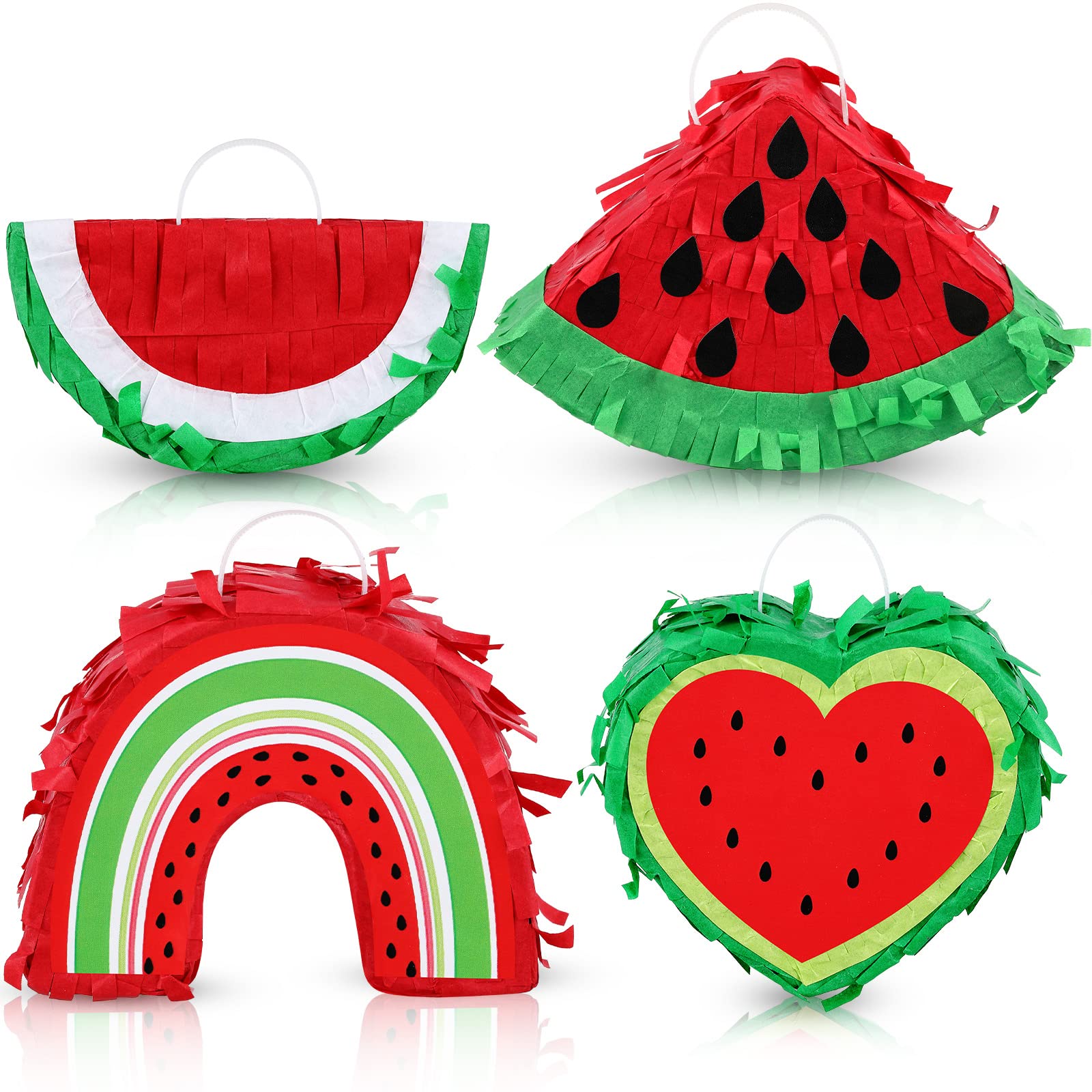 4Pcs Mini Watermelon Slice Piñatas - Red & Green Party Decorations for Birthday, Carnival, Summer & Beach Events - Perfect for Kids' Parties, Baby Showers & Outdoor Celebrations