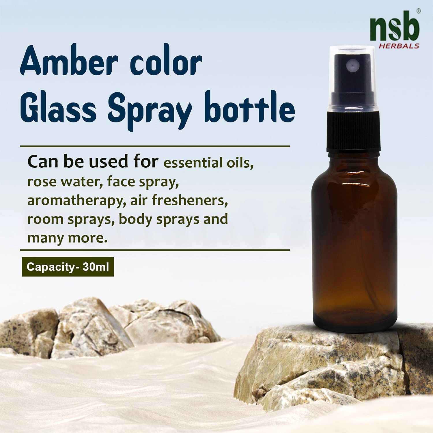 NSB Herbals 30ml Refillable Amber Glass Fine Mist Spray Bottles with Leak-Proof Pump - Perfect for DIY Perfume, Essential Oils, Aromatherapy Blends, Facial Mists & Beauty Products (Pack of 3) | Travel-Friendly, Home Spa & Skincare Essential