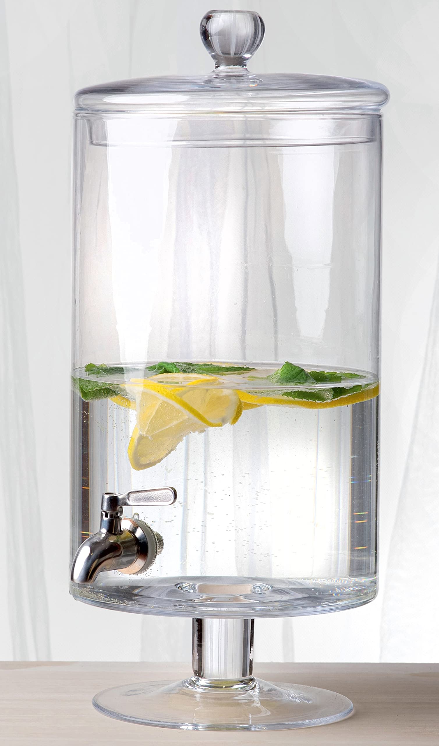Premium 2-Gallon Glass Beverage Dispenser with Stainless Steel Spigot - 7.5L (256oz) Iced Drink Server for Parties, BBQs & Events - Barski European-Made Cold Drink Dispenser