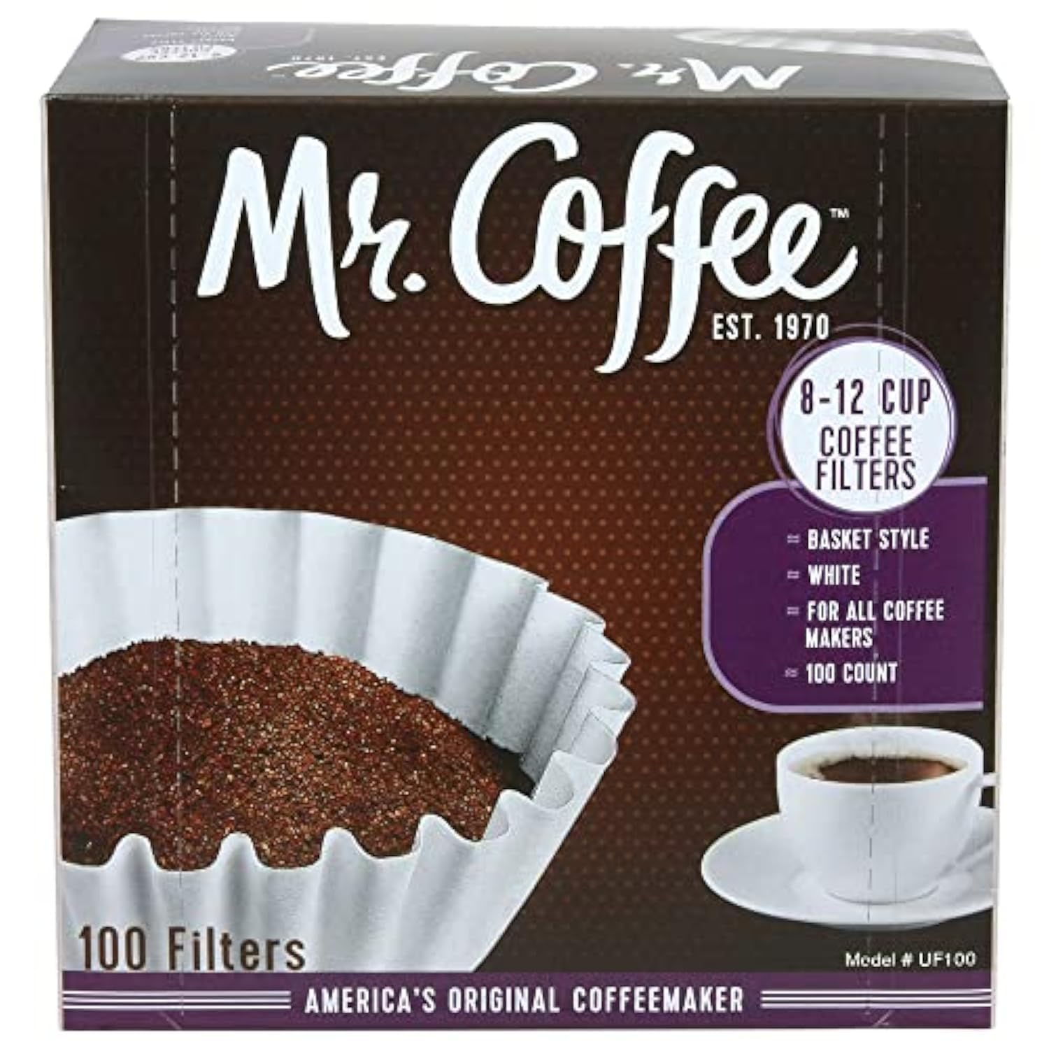 Mr. Coffee 8-12 Cup Basket Coffee Filters, 100 Count - Compatible with Most Drip Coffee Makers - Perfect for Home, Office, or Restaurant Use