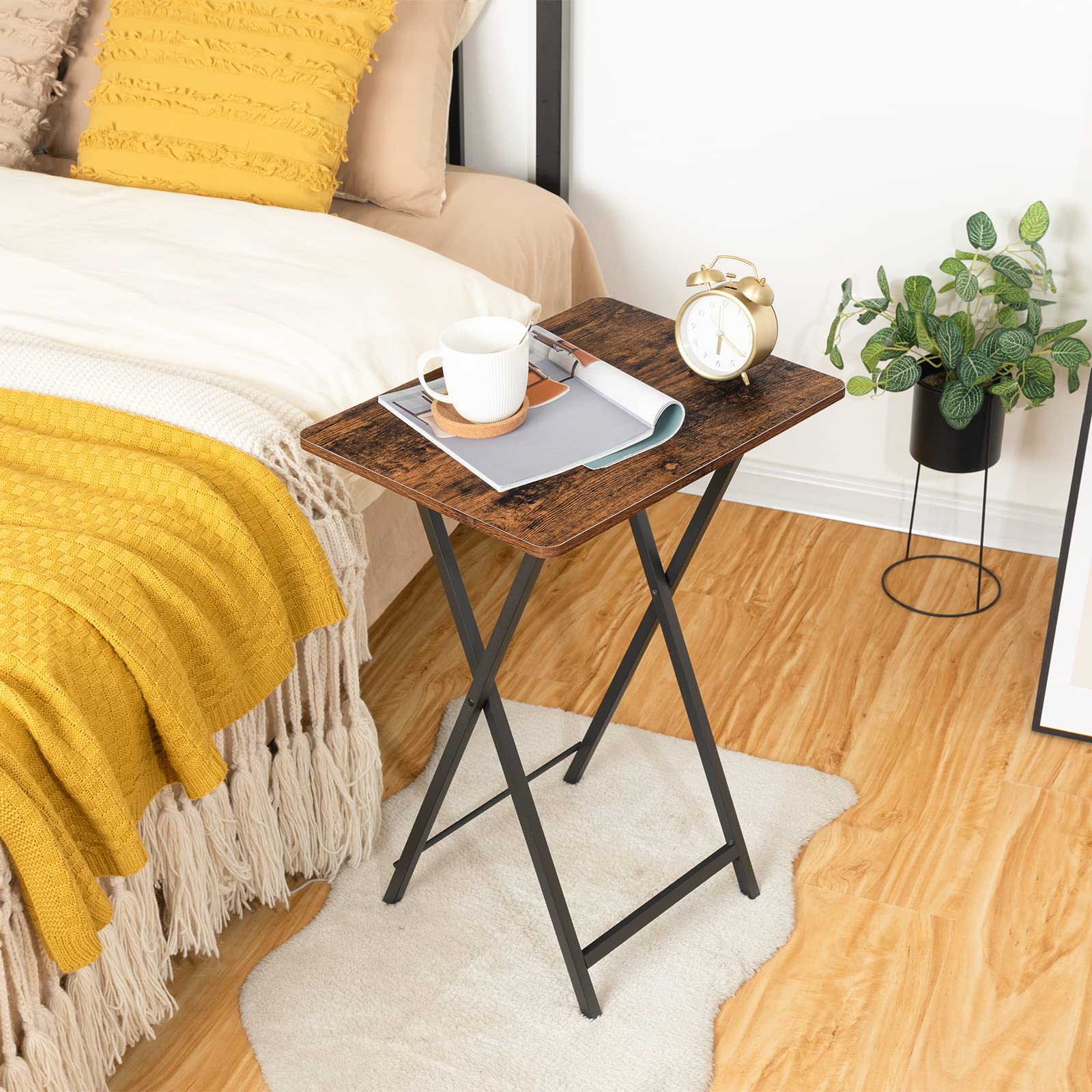 HOOBRO 2-Pack Portable Folding TV Trays - Space Saving TV Dinner Tables for Small Spaces, Rustic Brown & Black - Perfect for Eating on Couch, Bed, or Home Office - Easy Assembly & Compact Storage BF20BZP201