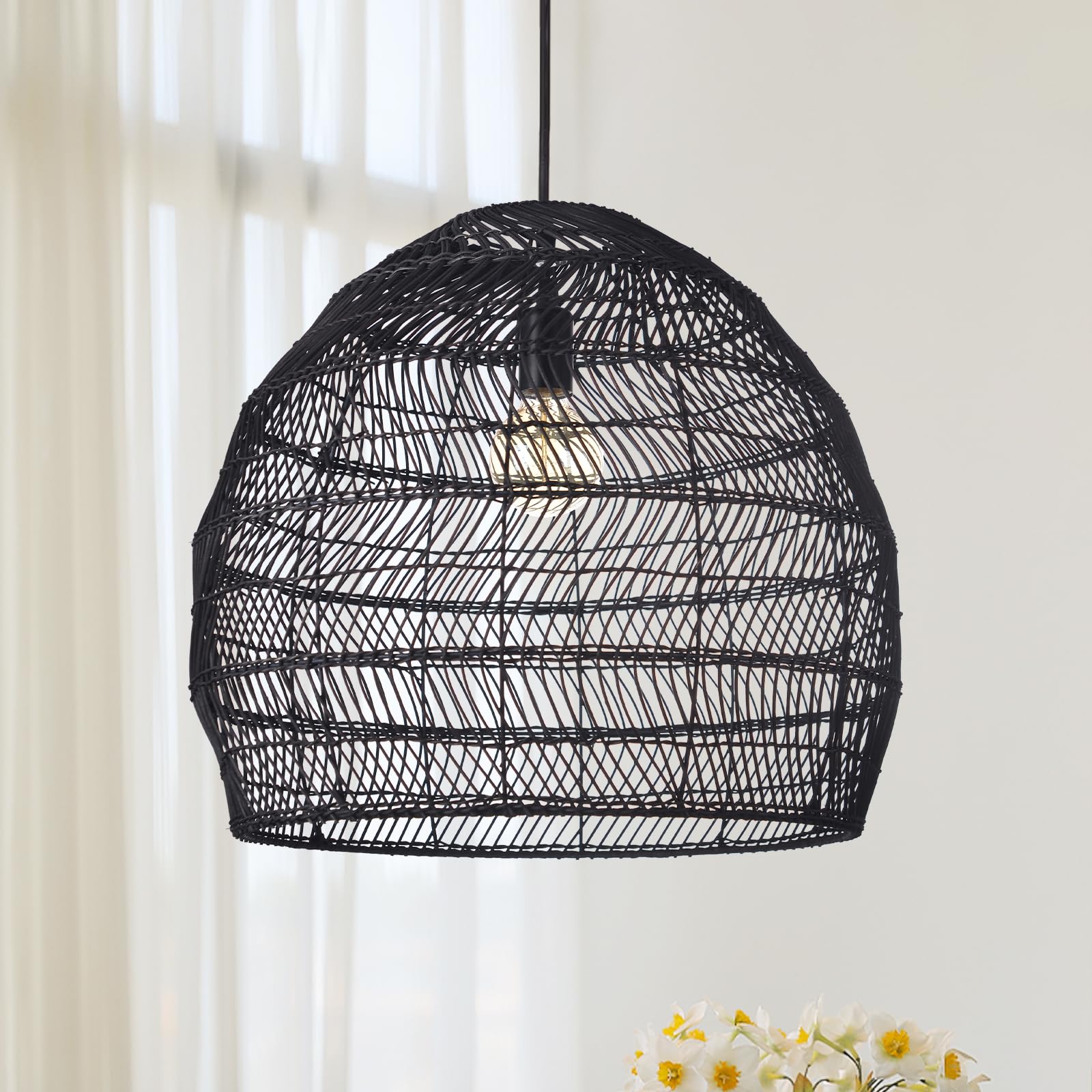 Handwoven Black Rattan Chandelier - 19.68