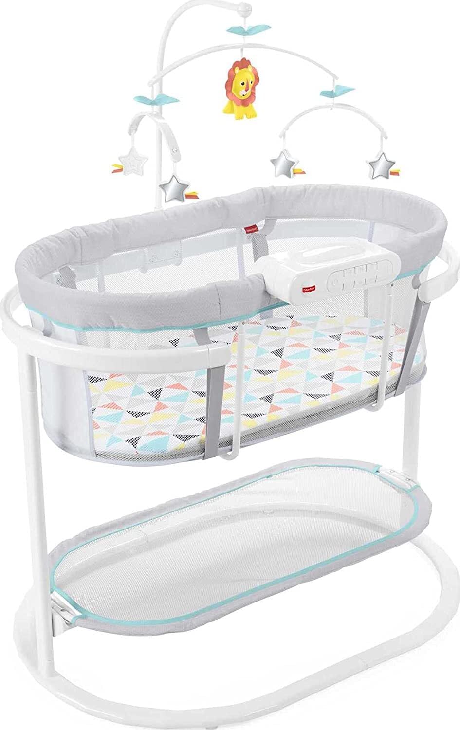 Fisher-Price Baby Bedside Sleeper Bassinet with Soothing Motions, Night Lights, Lullabies, Vibrations & Rotating Toy Mobile for Newborns 0-6 Months - Windmill Design | Perfect for Nursery, Bedroom Co-Sleeping & New Parents