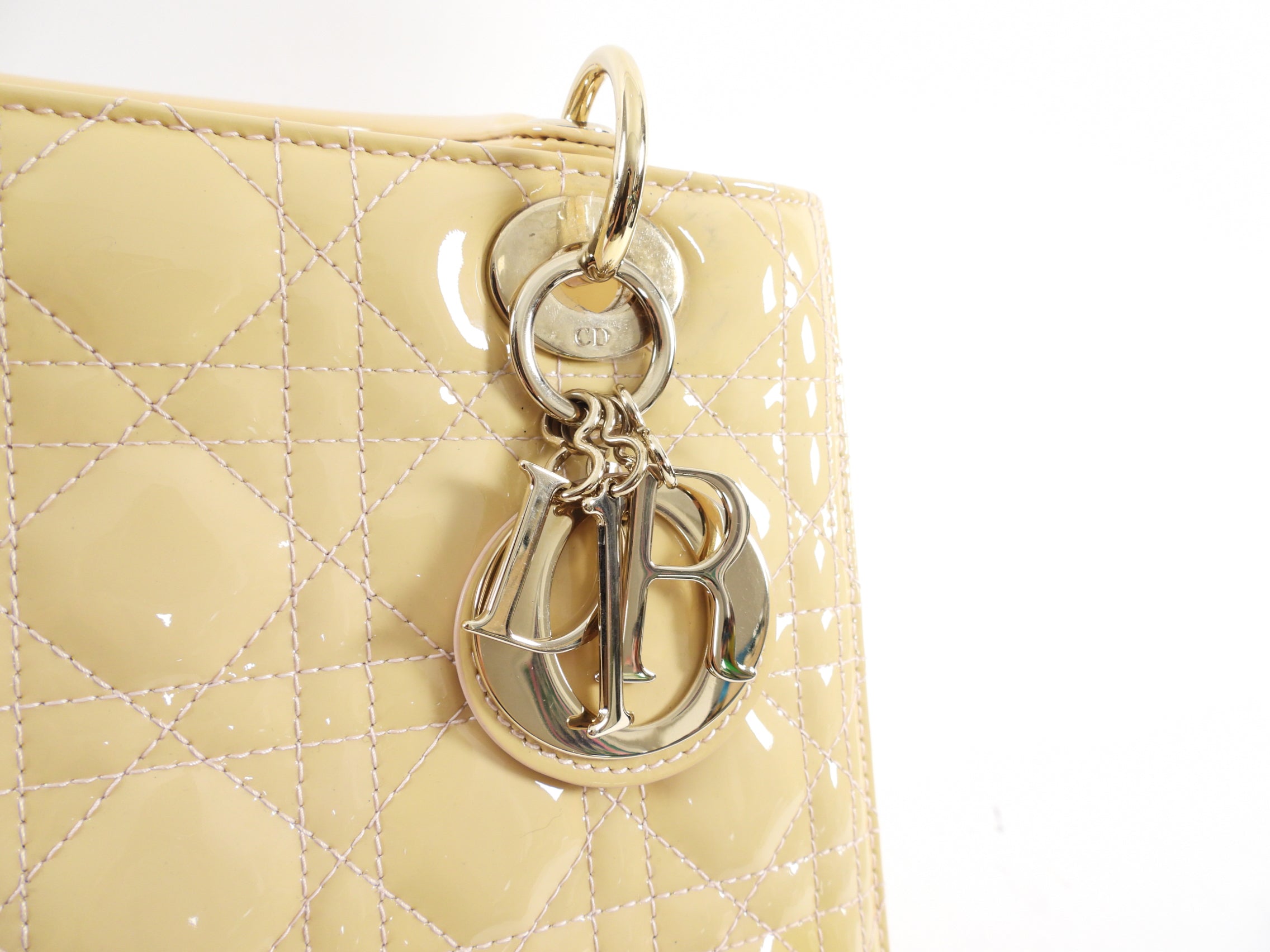 Christian Dior Lady Dior Medium Beige Cannage Patent Leather Handbag - Luxury Designer Tote for Women, Perfect for Work, Parties & Special Occasions