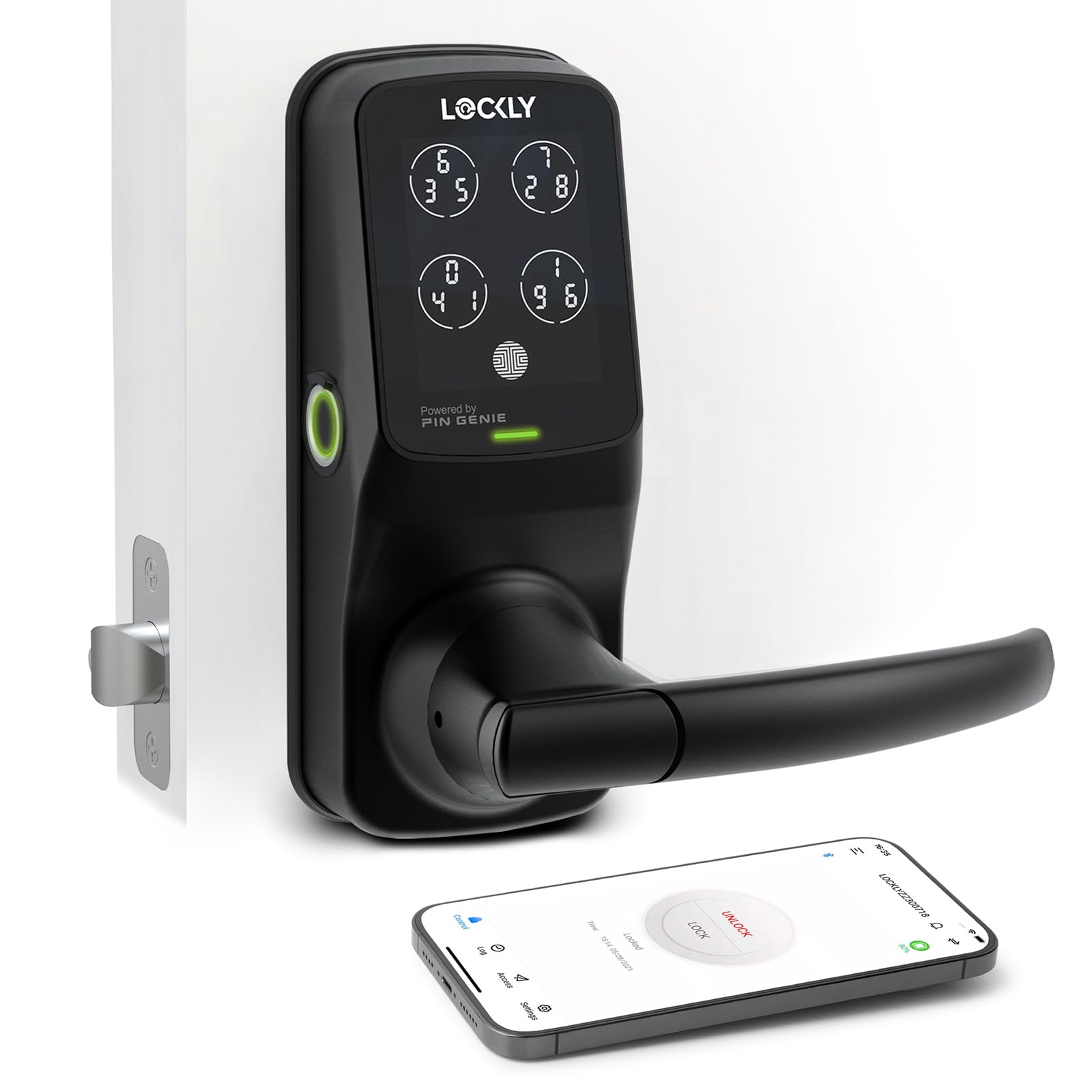 Lockly Secure Plus Smart Door Lock - Keyless Entry with Bluetooth, PIN Genie® Keypad & 3D Fingerprint Sensor | Auto-Locking Handle for Home Security | Perfect for Apartments, Vacation Homes & Smart Home Systems