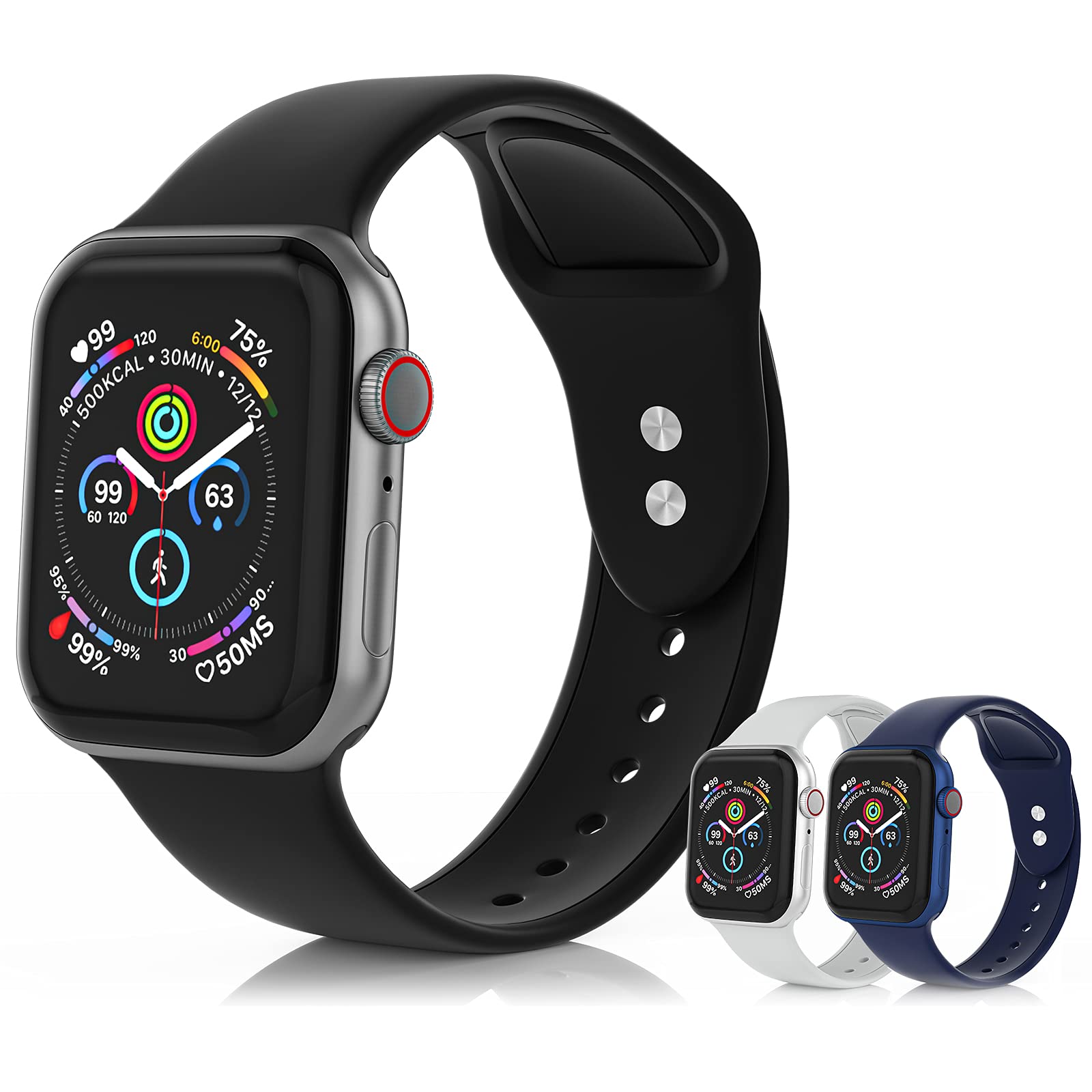 3 Pack Soft & Breathable Silicone Sport Bands Compatible with Apple Watch 38mm 40mm 41mm 42mm 44mm 45mm - Replacement Strap for iWatch Series SE/1/2/3/4/5/6/7/8 - Unisex Design with Secure Metal Buckles - Perfect for Workouts, Running & Everyday Wear