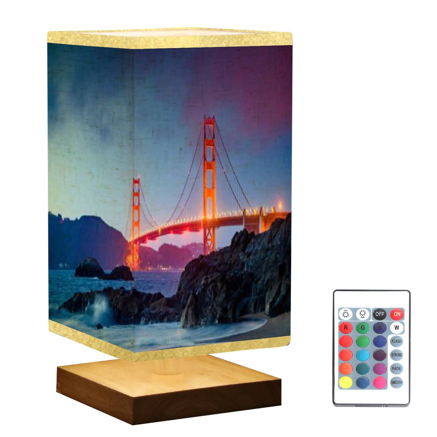 Golden Gate Bridge Table Lamp - Wooden Base with Flaxen Fabric Shade, Dimmable Bedside Lamp for Bedroom & Living Room | Perfect Nightstand Lighting for Reading & Relaxation
