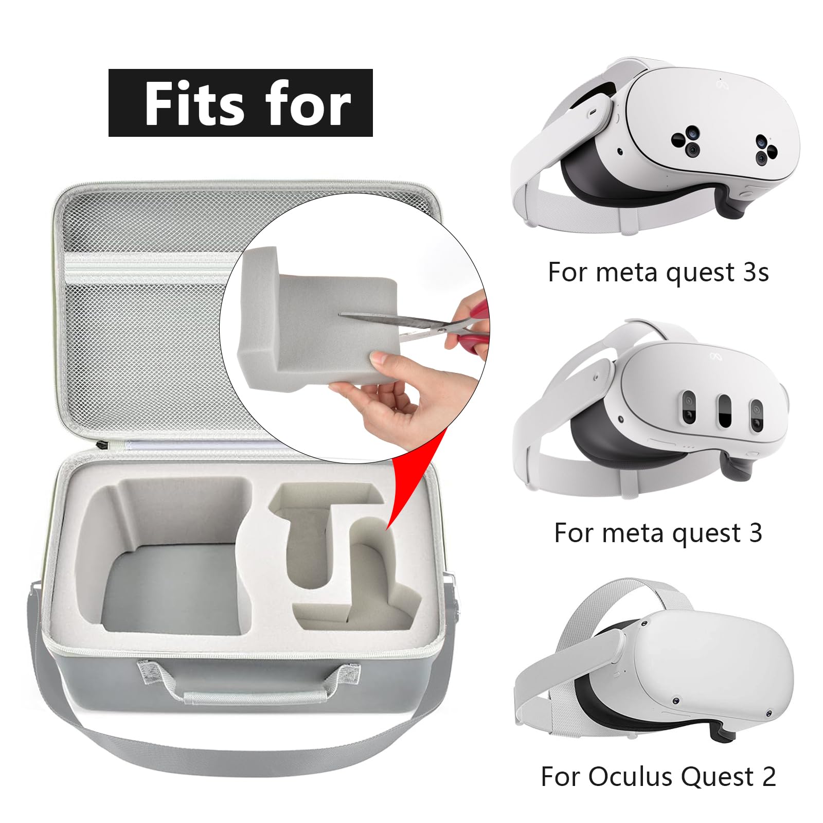 Durable Hard Carrying Case for Meta Quest 3/Quest 3S/Oculus Quest 2 VR Headset & Controllers - Protective Travel Storage Bag with Silicone Face Cover, Lens Protector & Accessories (Grey) | Perfect for VR Gaming, Travel & Safe Storage