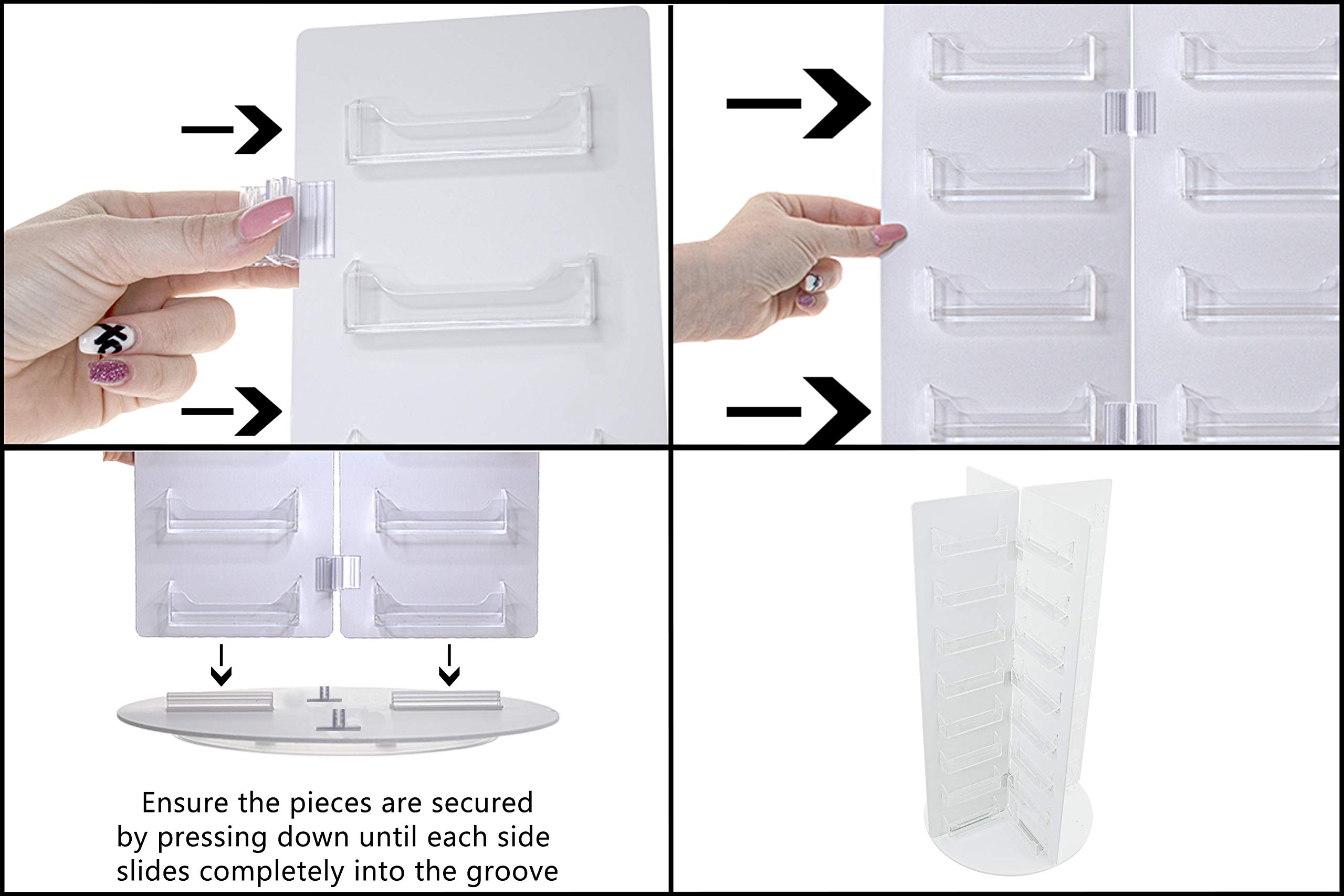 Clear Acrylic Spinning Business Card Holder with White PVC Base - 48 Slot Desk Display for 3.5