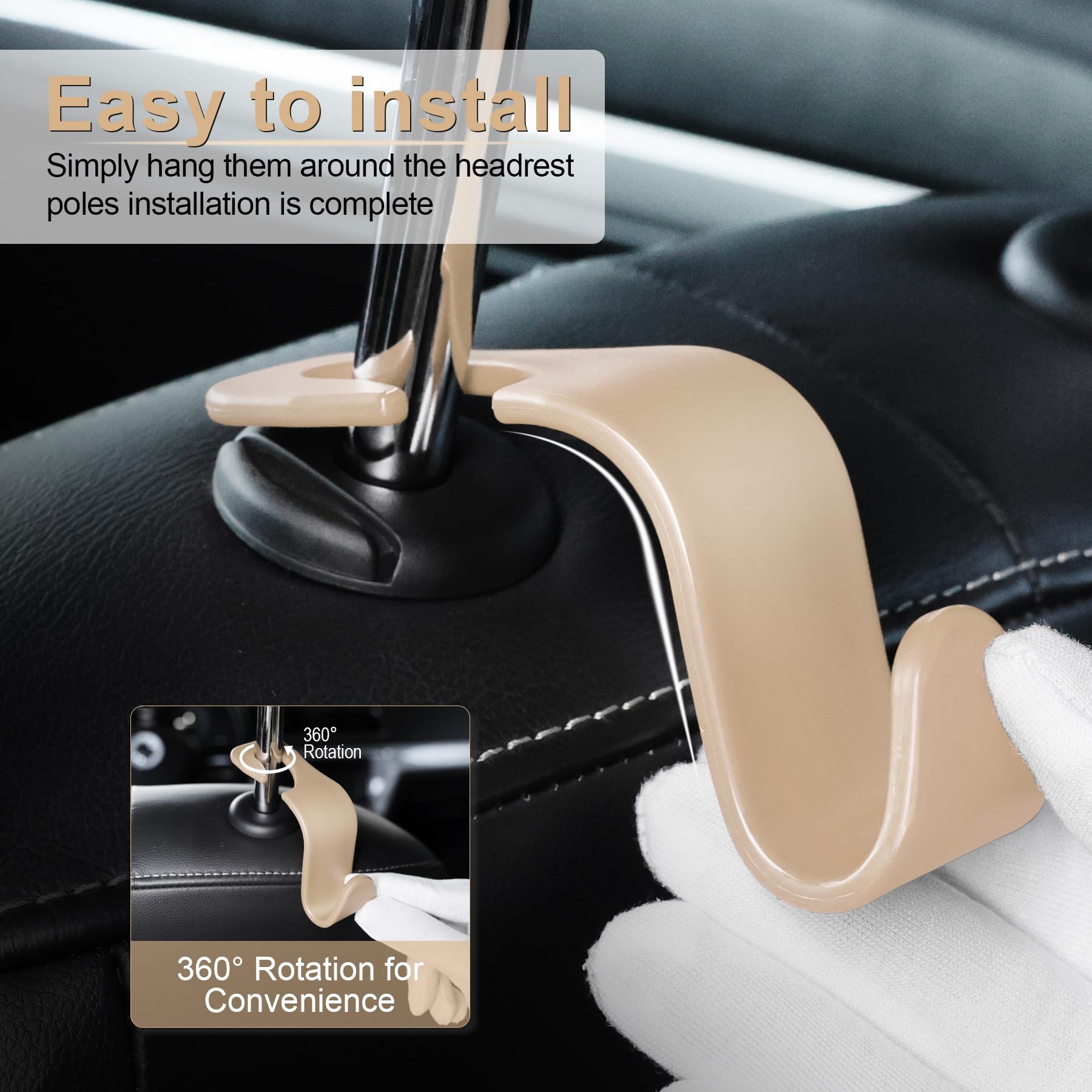 LivTee 4-Pack Car Seat Headrest Hooks - Durable Auto Seat Hook Organizers for Purse, Coat, Umbrella & Grocery Bag Storage - Perfect for Road Trips, Shopping & Daily Commute