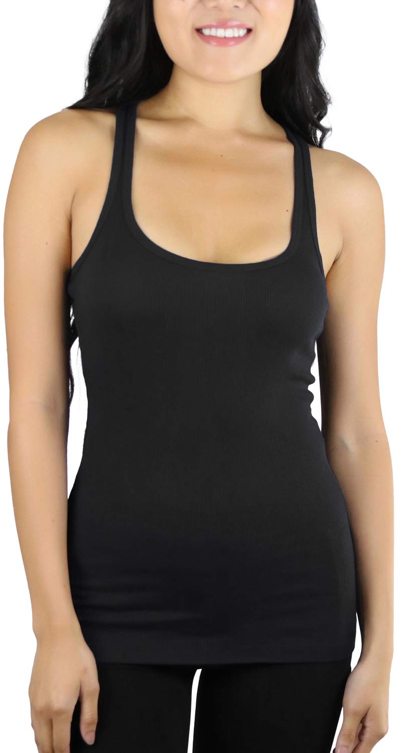 ToBeInStyle Women’s Essential Ribbed Racerback Tank Top - Soft Cotton Blend Stretch Camisole for Layering, Casual Wear & Summer Outfits