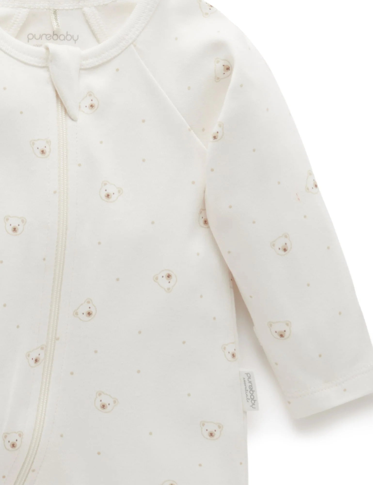 Purebaby Organic Zip Growsuit 2 Pack - Soft Cotton Baby Sleepwear for Boys & Girls (Vanilla Bear Print) - Perfect for Newborns, Infants & Toddlers - Cozy Nursery Wear for Daycare & Bedtime