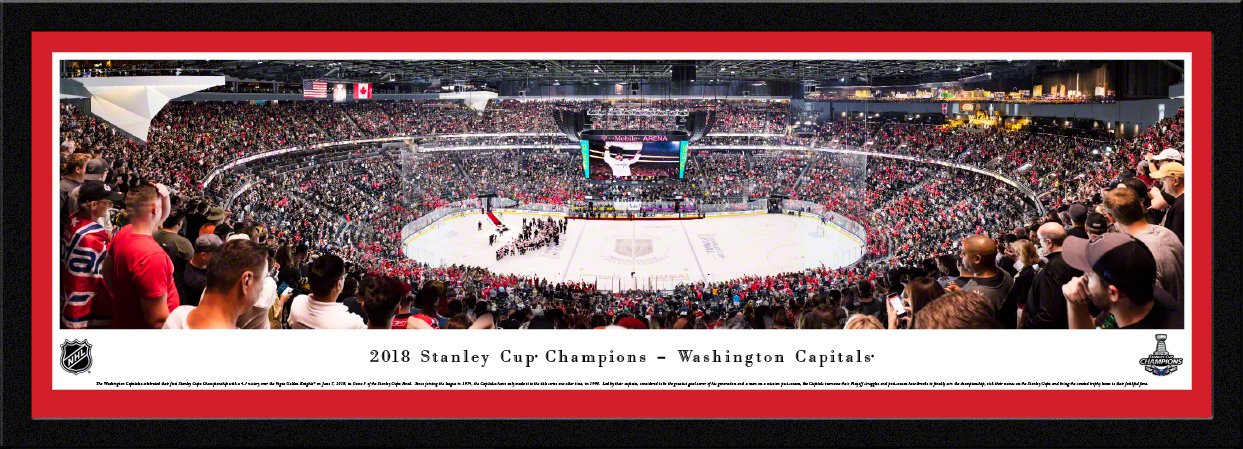 2018 Stanley Cup Champions Washington Capitals NHL Poster - Framed Hockey Wall Art Decor by Blakeway Panoramas | Perfect for Man Cave, Sports Bar & Game Room Decorations