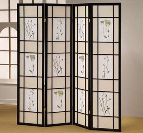 4 Panel Black Floral Room Divider Screen - Decorative Folding Partition for Bedroom, Living Room & Office Privacy - Perfect for Home Decor and Space Separation