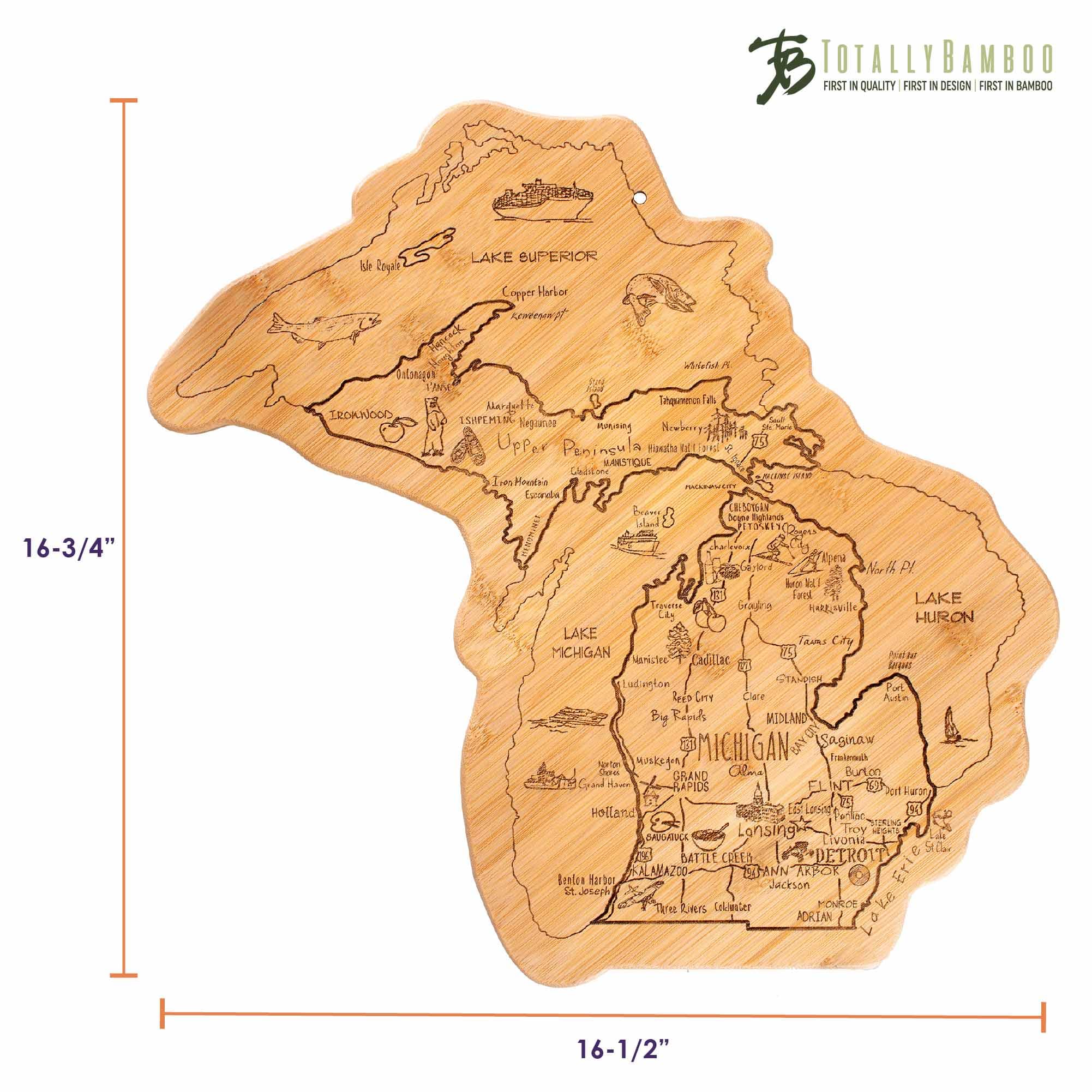 Premium Michigan-Themed Wooden Cutting Board - 16.75 x 16.5 Inches - Perfect for Kitchen Prep, Charcuterie Boards & Home Decor