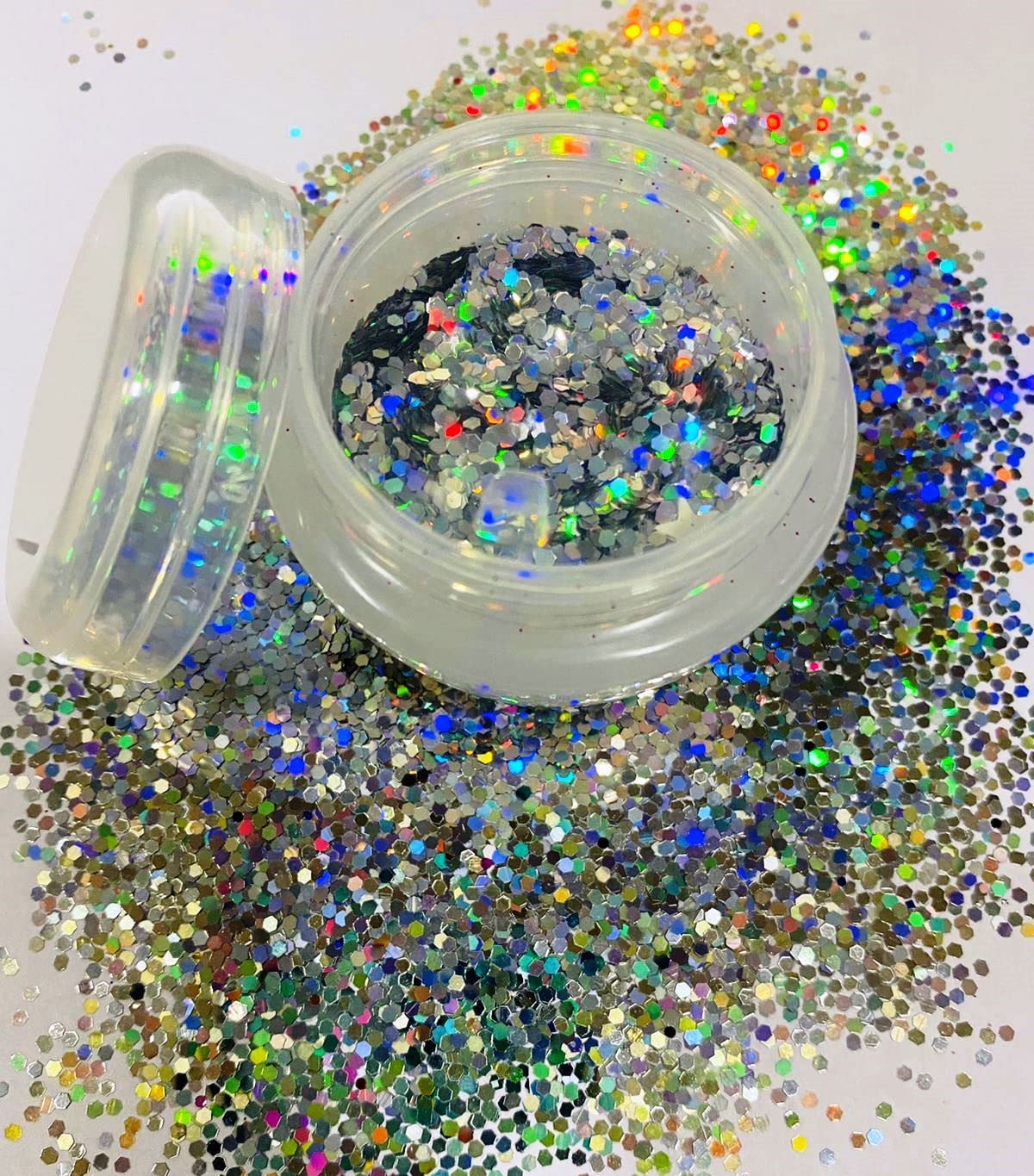 Premium Mahir Silver Holo Chunky Glitter - Nail Art, Makeup & Craft Supplies for DIY Beauty, Cosmetics & Creative Projects - Perfect for Nail Designs, Face Gems & DIY Decorations