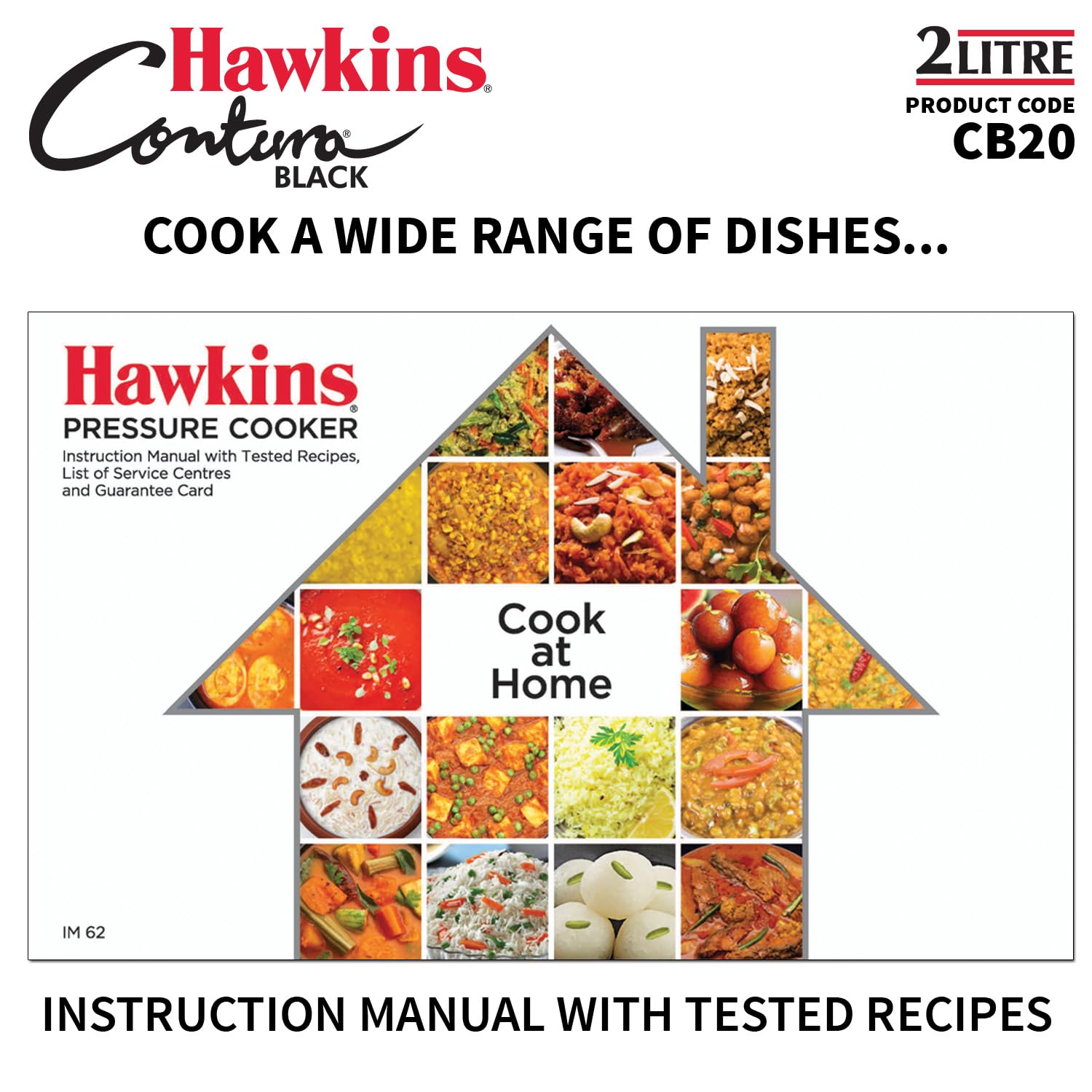 Hawkins 2L Black Pressure Cooker - Hard Anodized Aluminum Inner Lid, Compact Handi Cooker for Home & Kitchen (CB20) | Perfect for Fast Cooking, Meal Prep & Indian Cuisine