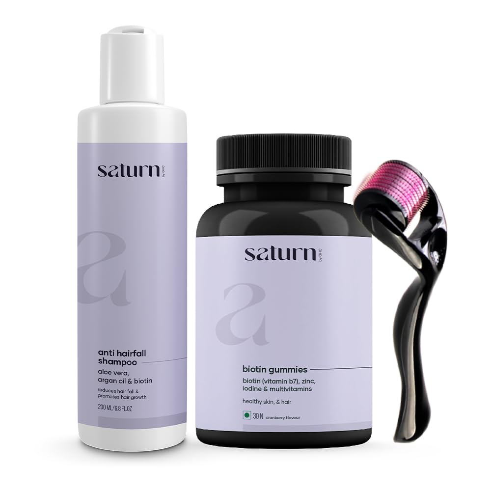 GHC Hair Growth Combo - Biotin Hair Gummies (30 Count) | Nourishing Shampoo for Hair Loss & Growth (200ml) | Derma Roller for Stronger Hair & Nails | Perfect for Thinning Hair & Scalp Care at Home