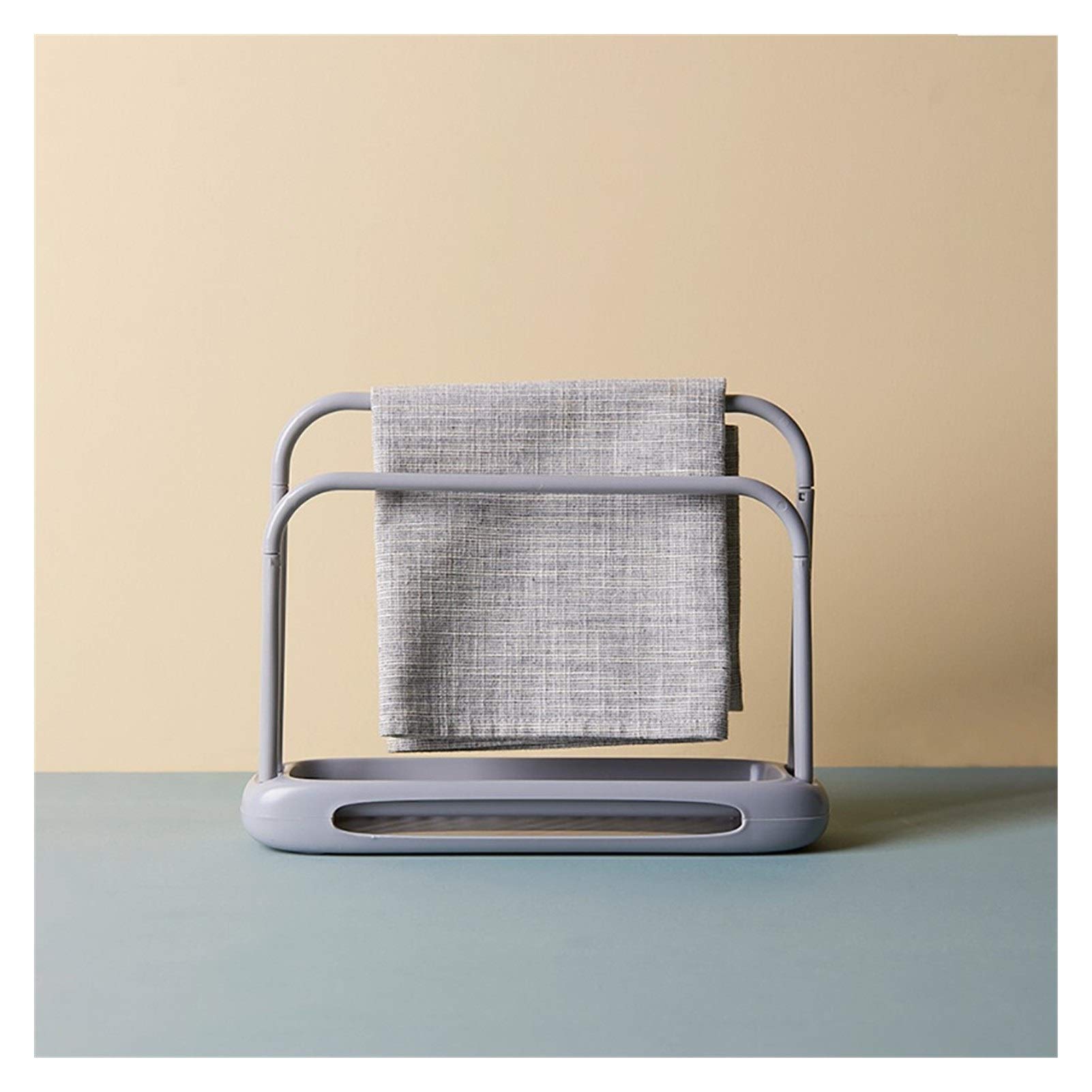 Gray Kitchen Shelf & Dishcloth Holder - Towel Rag Hanger, Sink Sponge Rack Organizer for Kitchen Countertop - Perfect for Small Spaces & Clutter-Free Kitchen Organization