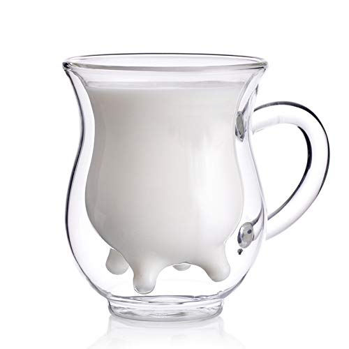Double Wall Insulated Glass Mug - 230ML/7.7oz Cute Calf Design Coffee Cup for Hot & Cold Drinks, Perfect for Coffee, Tea, Milk and Creamer Pitcher - Ideal for Home, Office and Gifts