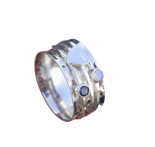 Moonstone & Amethyst Silver Spinning Ring - Meditation Spinner Ring for Anxiety Relief, Fidget Ring for Stress & Focus, Handcrafted Hammered Copper Worry Ring - Perfect for Yoga, Mindfulness & Daily Wear | BY KAPISH