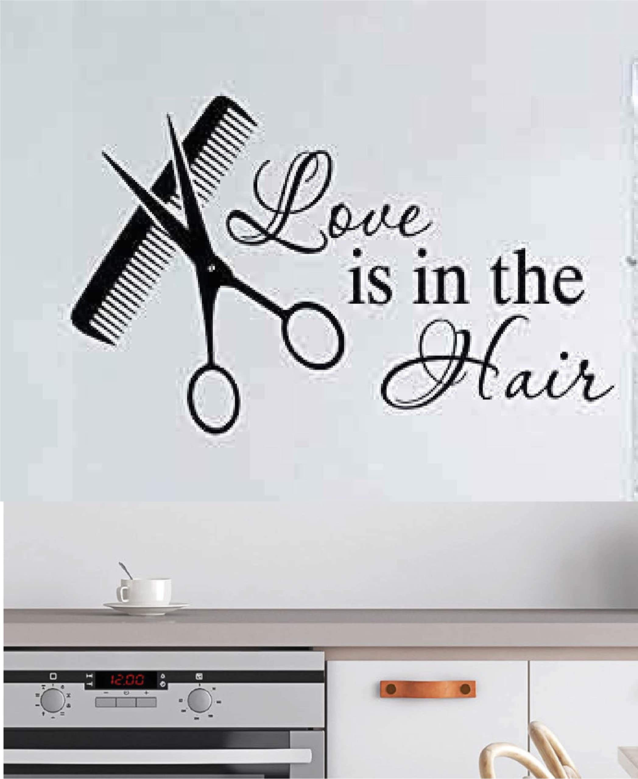 VVWV Love Is in The Hair Salon Style Beauty Parlor Spa Wall Decal Sticker - Black 23.6 x 13.8 Inches - Perfect for Salon Decor, Spa Room Aesthetics & Home Beauty Corner Decoration