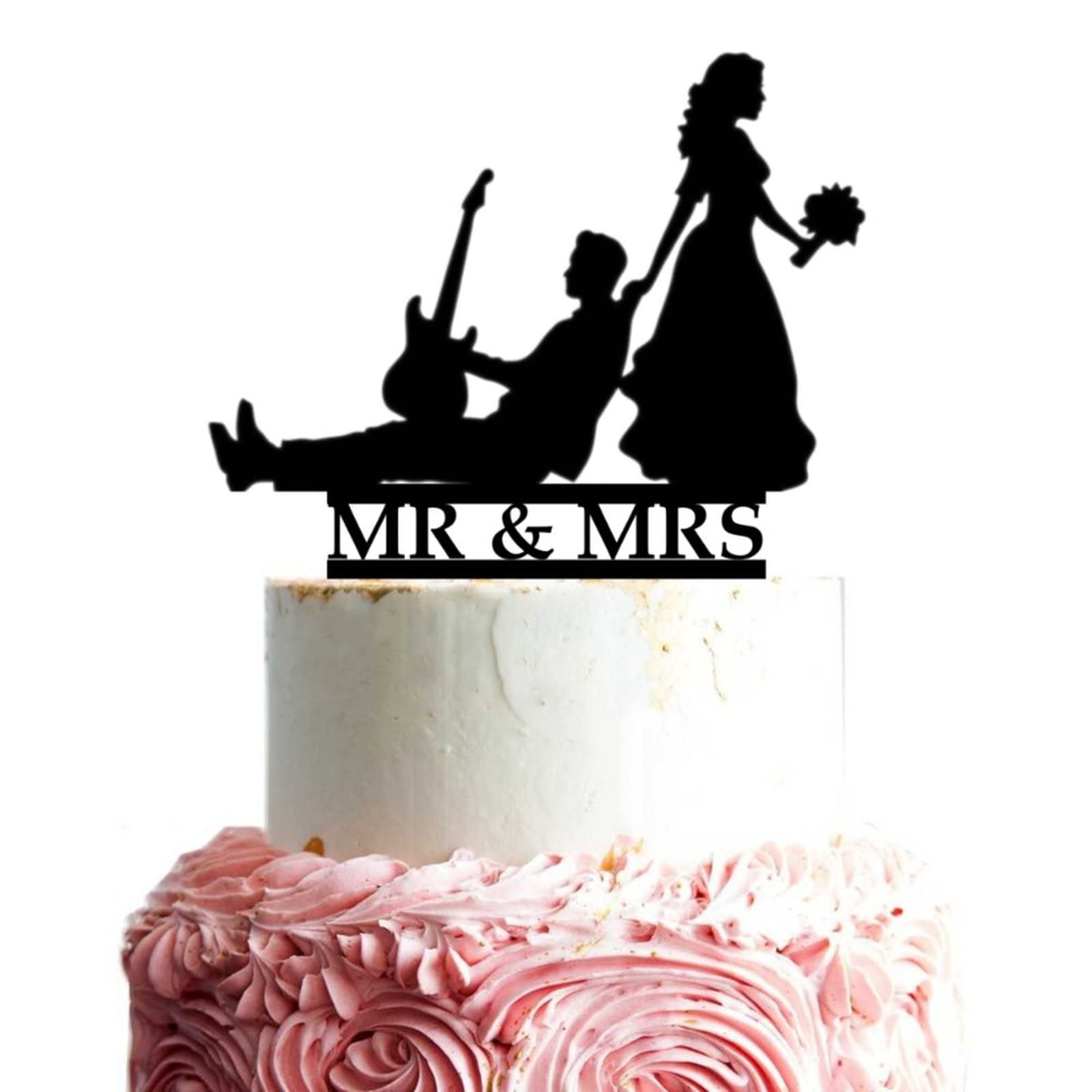 Funny Mr and Mrs Wedding Cake Toppers - Acrylic Bride Pulling Groom Cake Decoration for Wedding, Engagement Party | Perfect for Anniversary Celebrations & Romantic Couple Cakes