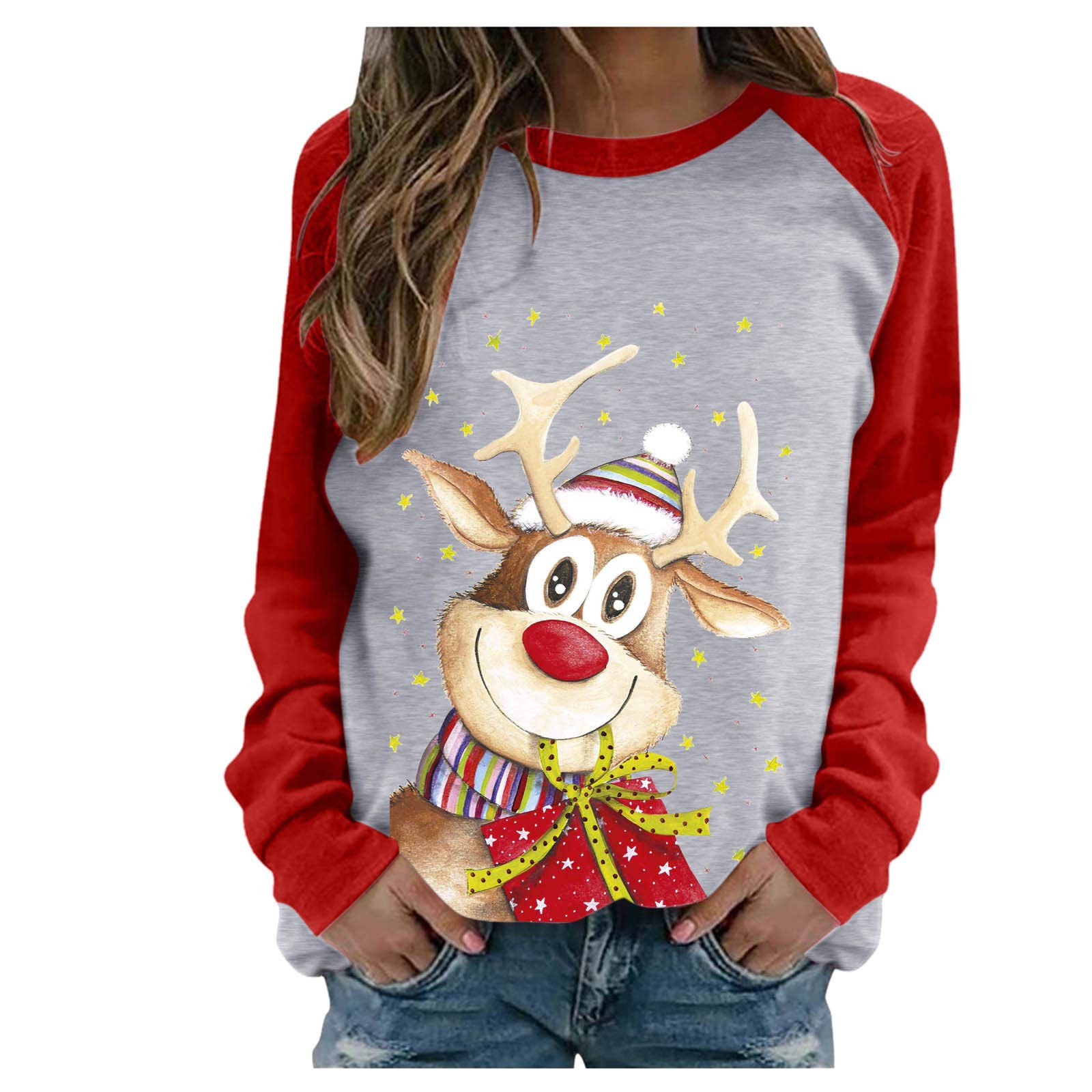 Women's Long Sleeve Christmas Printed Raglan Blouse - Casual Dressy Tops for Holiday Parties, Family Gatherings & Winter Fashion