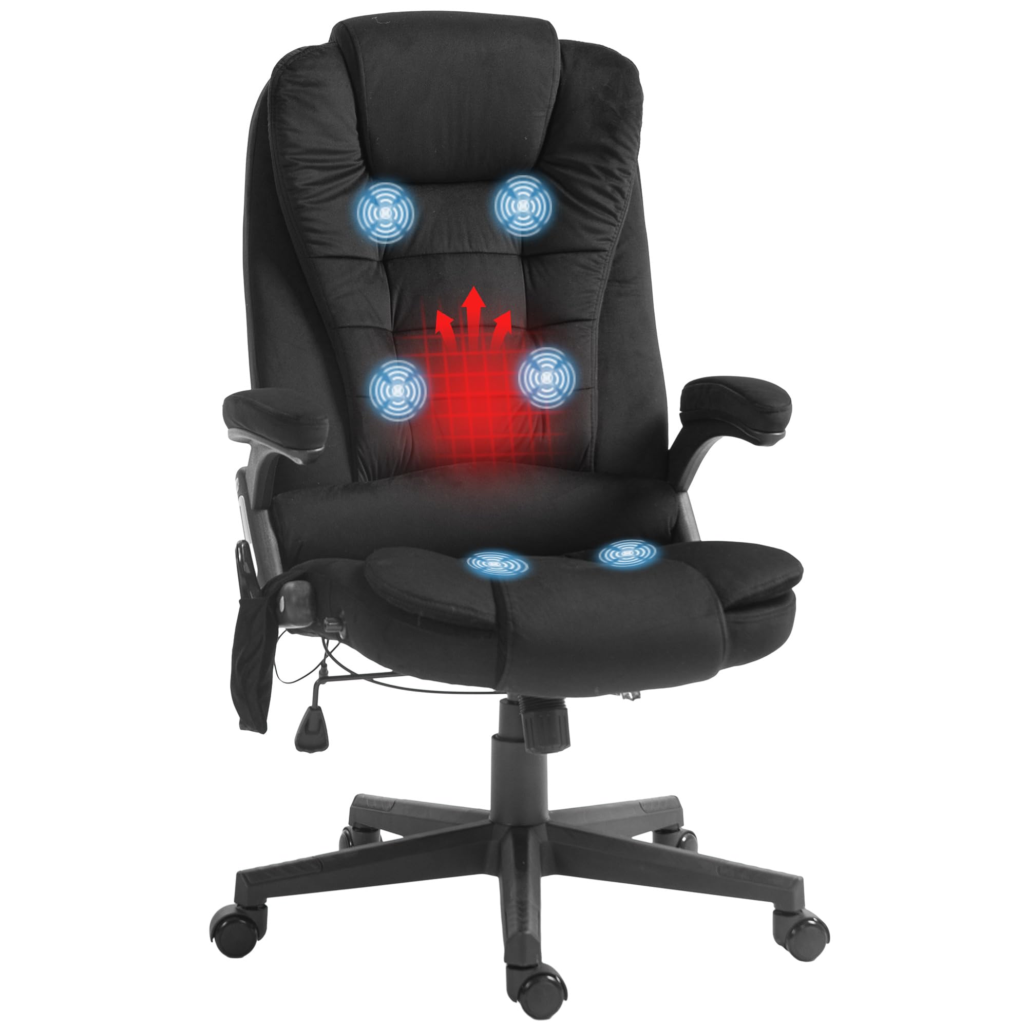 HOMCOM 6-Point Vibrating Massage Office Chair with Heating - High Back Executive Chair with Reclining Function, Padded Armrests & Remote Control - Velvet Upholstered Ergonomic Desk Chair for Home Office, Gaming & Relaxation - Black