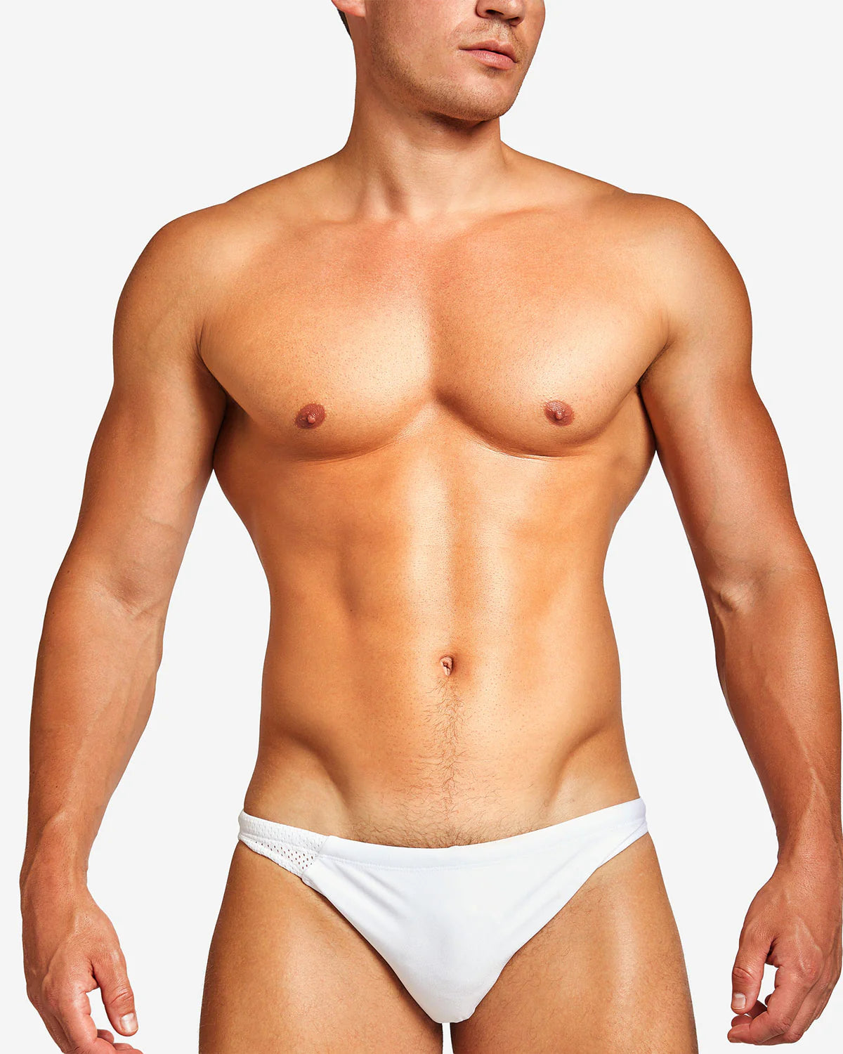 Teamm8 Men's White Bass Mesh Swim Briefs - Quick Dry, Comfortable Swimwear for Pool, Beach & Water Sports