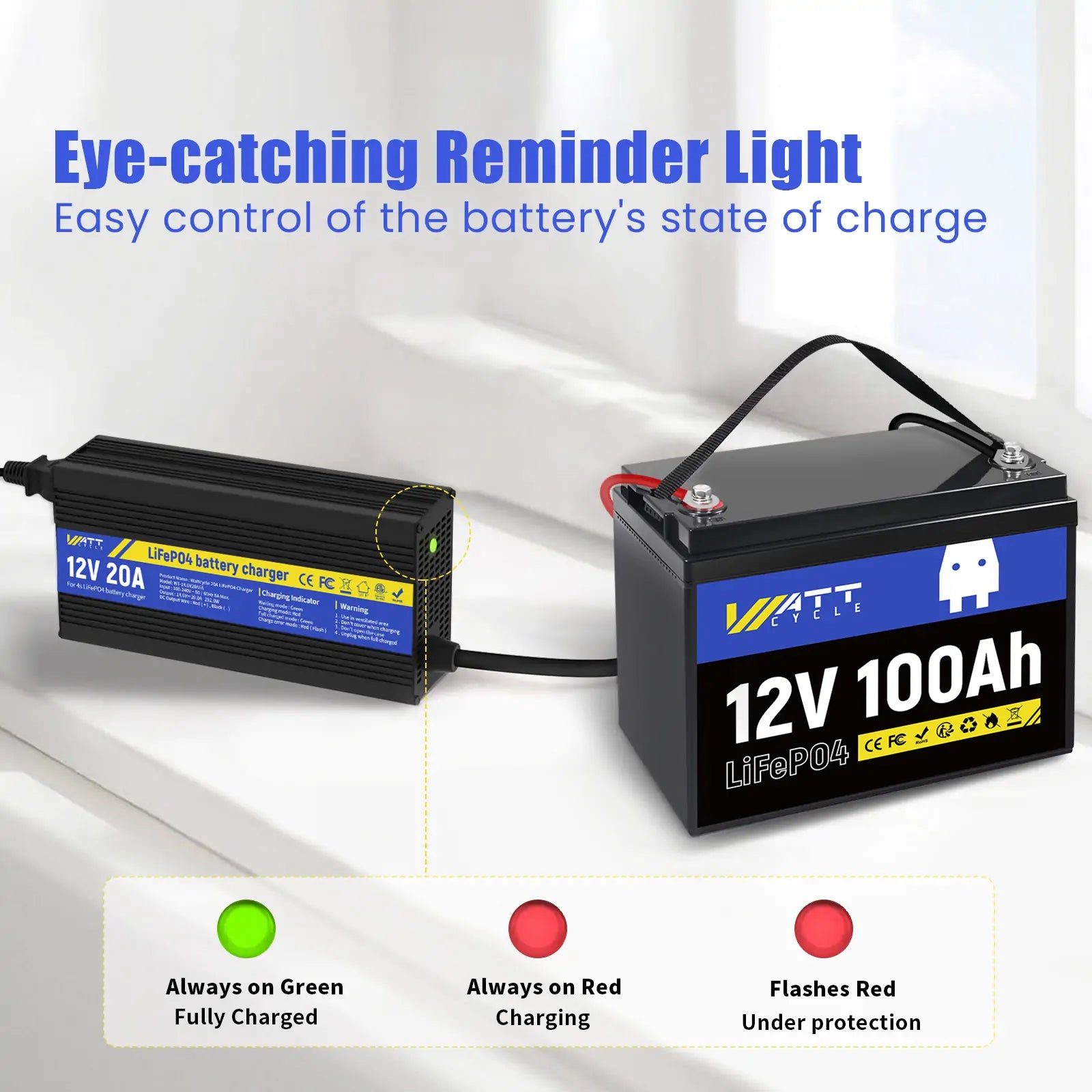 14.6V 20A LiFePO4 Battery Charger with Aluminum Shell - Fast Charging for Solar Systems, RVs, Marine & Off-Grid Power - Durable & Reliable Power Solution