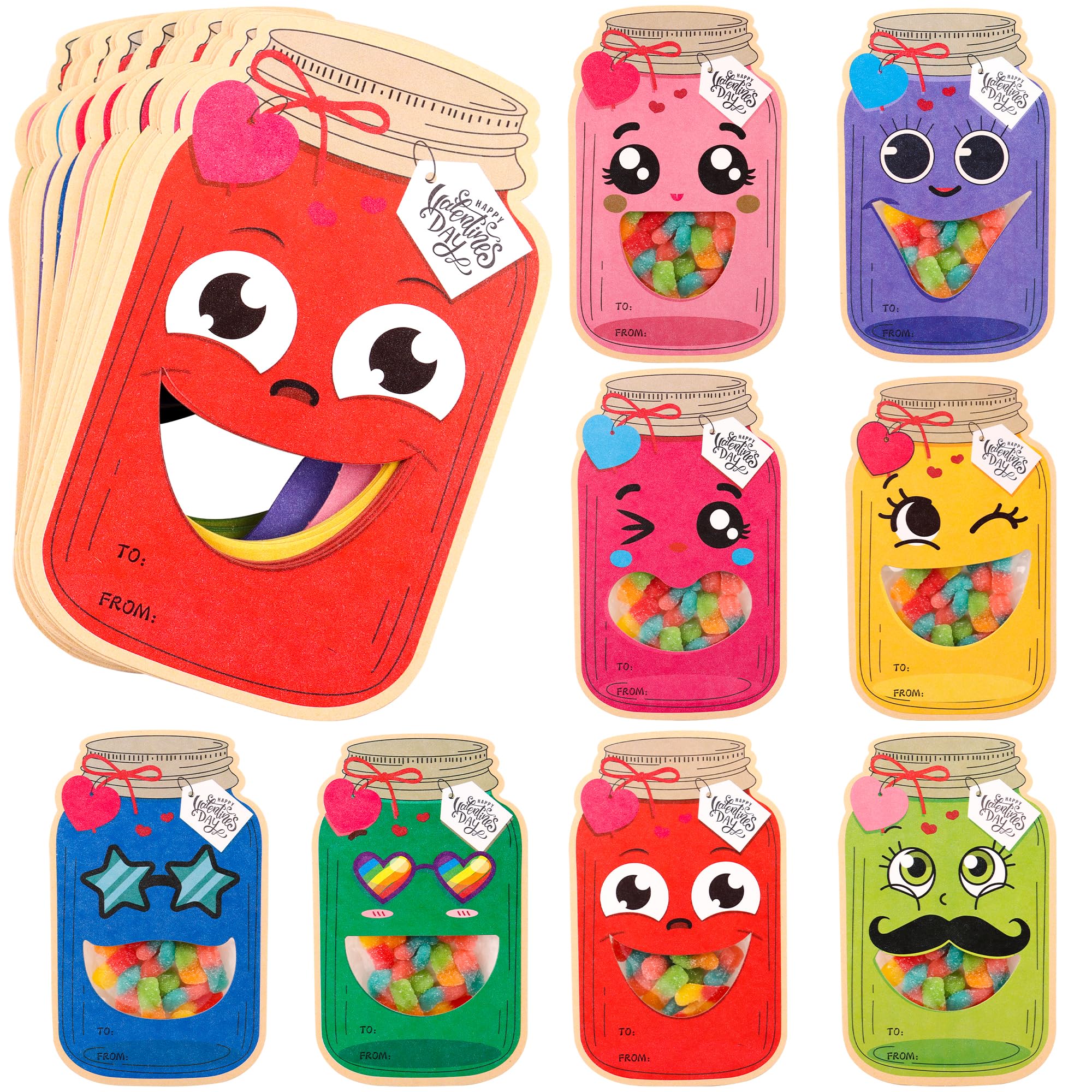 48 Pack Valentine's Day Cards for Kids - Mason Jar Themed Classroom Exchange Cards with Treat Bags for Boys, Girls, Toddlers & Friends | School Party Supplies, Classroom Prizes, Gift Exchange (Candy Not Included) | Perfect for Valentine's Classroom Activities, School Parties & Kids' Gift Giving