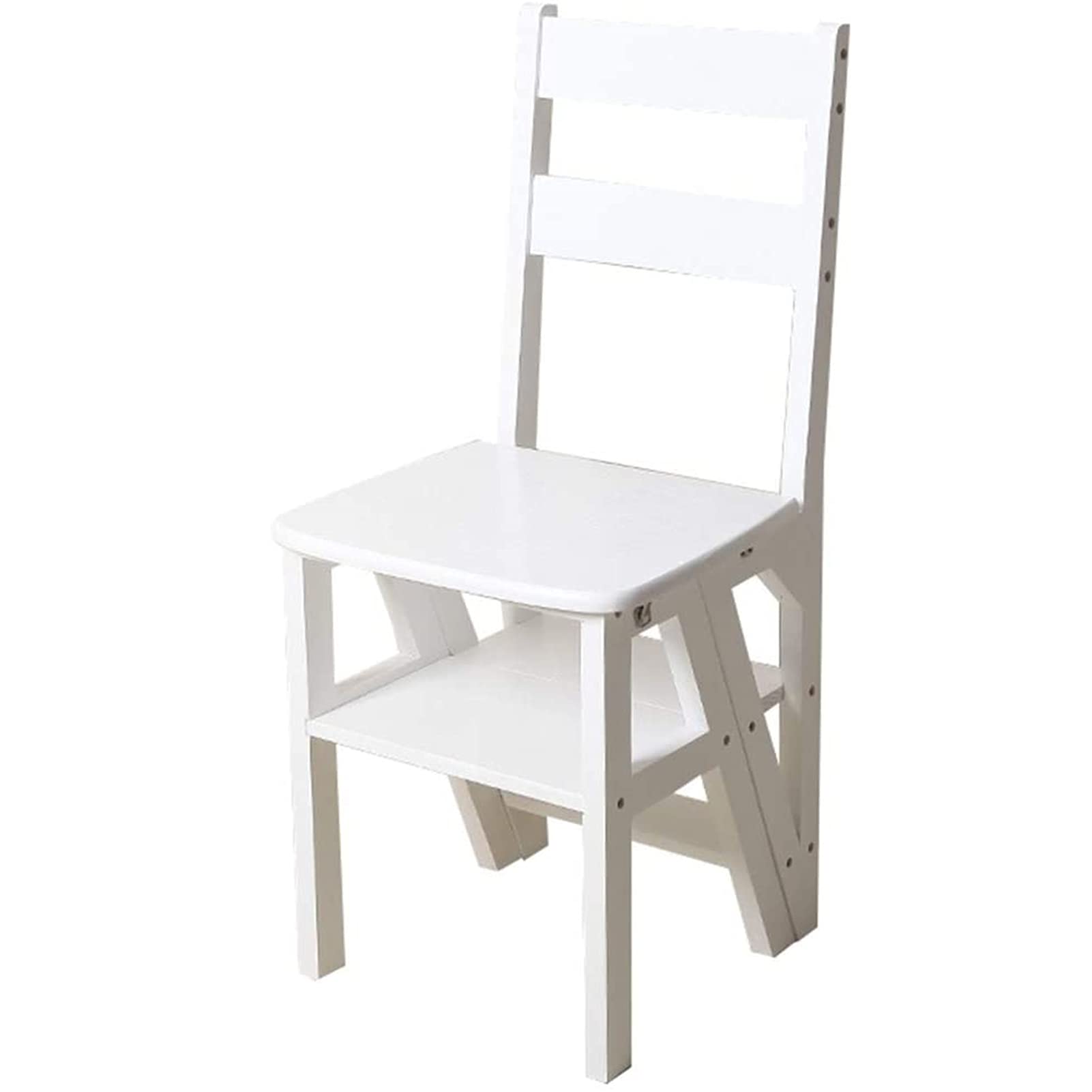 Wooden Step Stool Folding Ladder Stool Portable Multifunctional Step Stool Chair for Home Library - Max 4 Steps - Perfect for Kitchen, Bathroom & Kids' Room