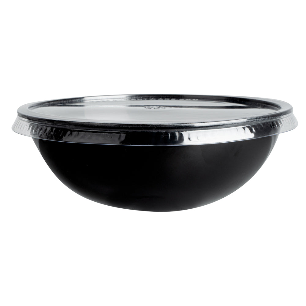 21 oz Round Black Plastic Salad Bowl - 6.75
