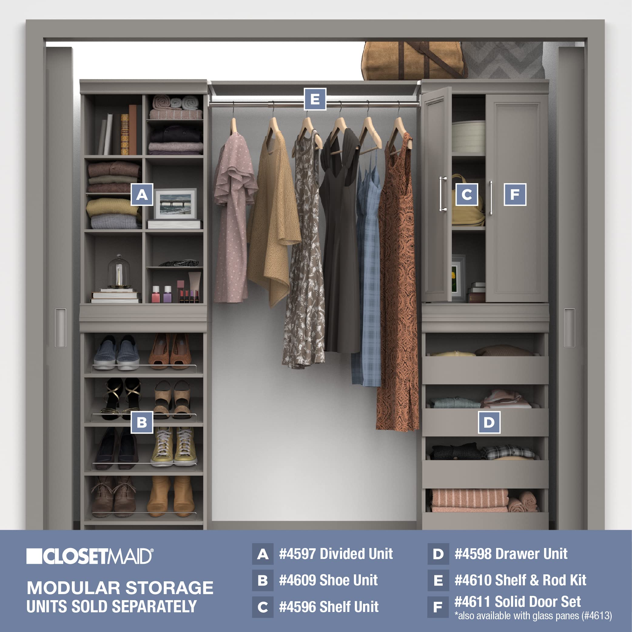 ClosetMaid Modular Storage Pair Set with 2 Glass Pane Doors - Wood Closet Organizer in Shaker Style, Taupe | Add-On Accessory for Shelf Units | Perfect for Bedroom, Closet & Home Organization