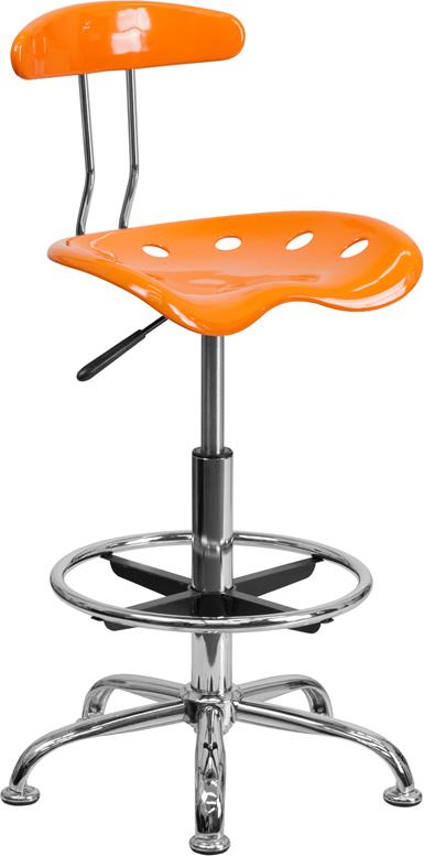 FLASH Bradley Vibrant Violet and Chrome Drafting Stool with Tractor Seat - Adjustable Height Bar Stool for Home Office, Art Studio & Industrial Workspaces