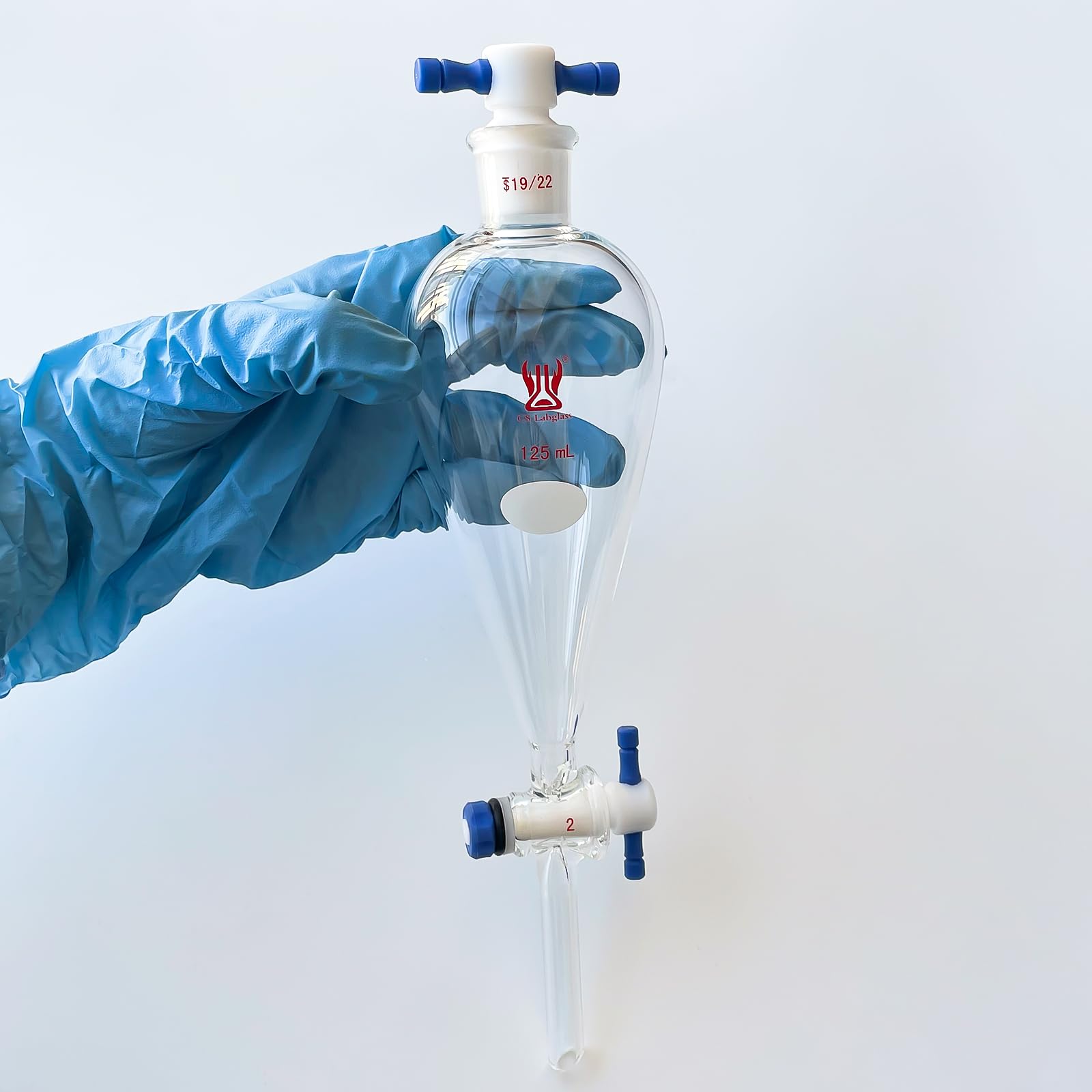 125ml Heavy Wall Borosilicate Glass Separatory Funnel with 19/22 Joint & 2mm PTFE Stopcock - Laboratory Grade for Chemical Extraction, Liquid Separation - Ideal for Chemistry Labs, Research, and Essential Oil Distillation